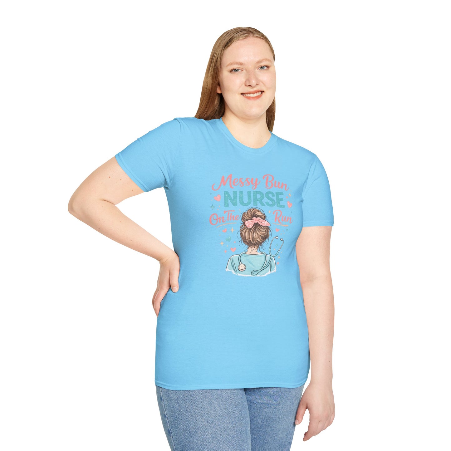 Messy Bun Nurse On The Run Shirt – Cute Nurse T-Shirt for Women – Funny RN CNA Nursing Student Tee – Nurse Gift for Her, Medical Worker Apparel