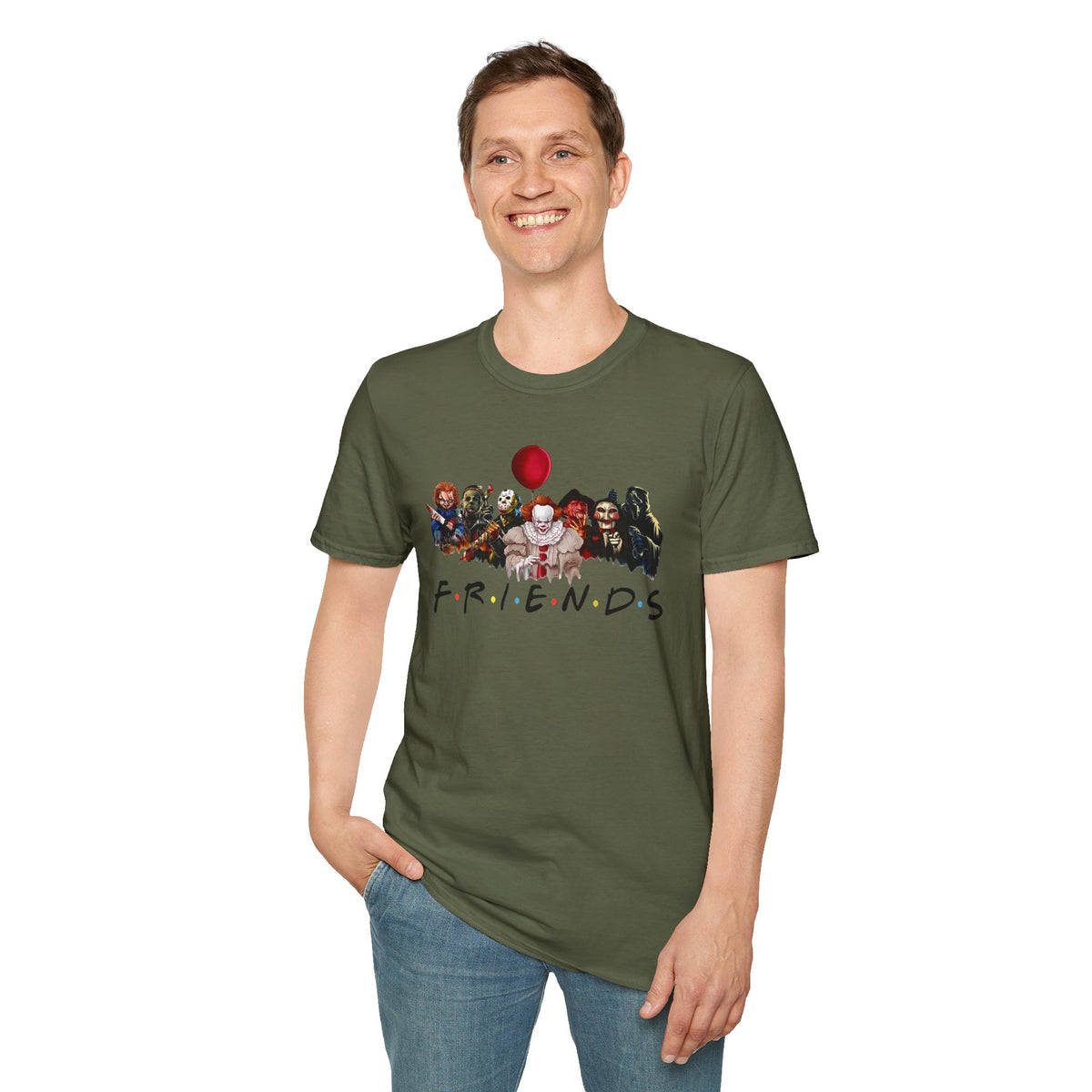 Horror Movie Villains Halloween Friends Softstyle T-Shirt, Scary Movie Tee, Halloween Shirt, Horror Movie Fan Gift, Horror Movie Characters