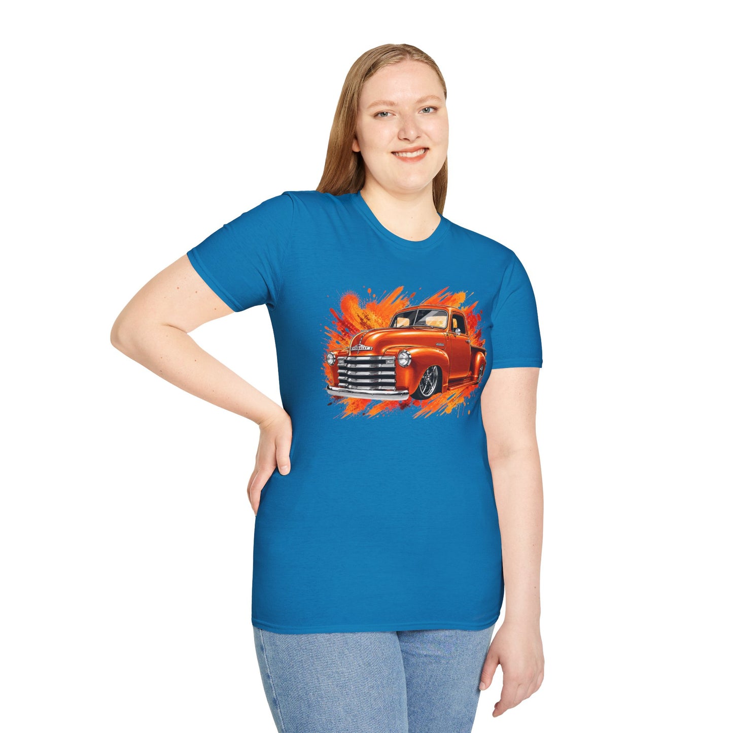 Orange Classic Truck T-Shirt, Vintage Pickup Graphic Tee, Custom Truck Shirt for Car Lovers