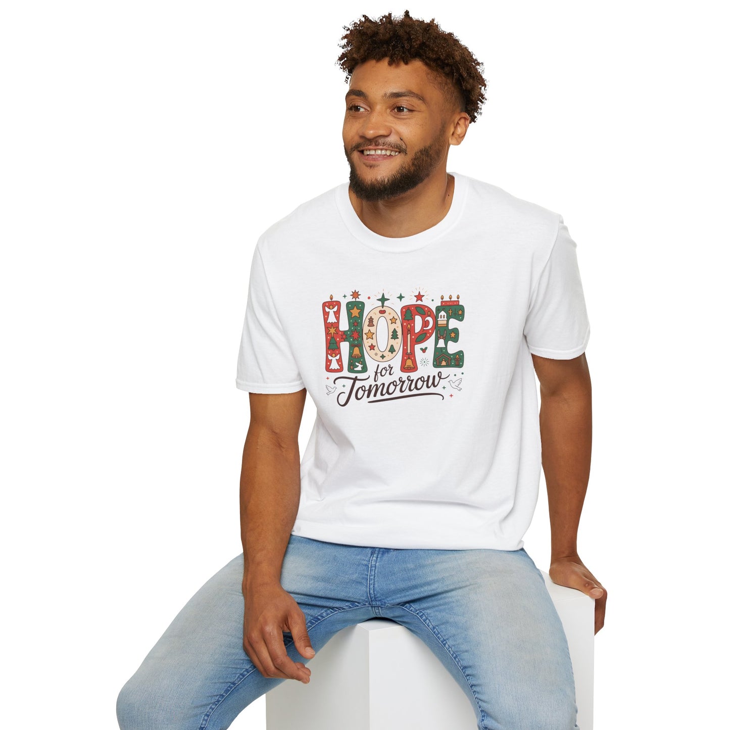 Hope for Tomorrow Christmas T-Shirt – Inspirational Holiday Faith Tee with Festive Lettering and Positive Message