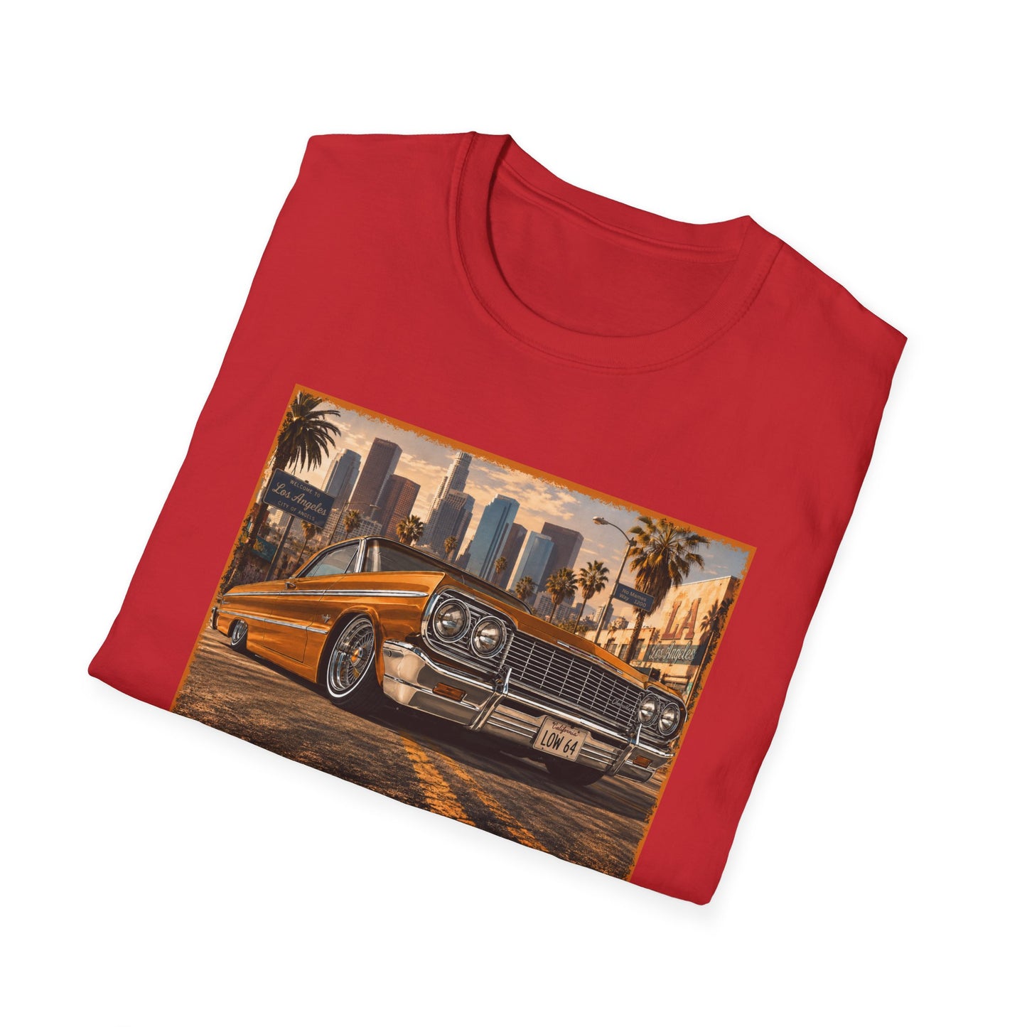 Los Angeles Lowrider T-Shirt, Orange Classic Car Graphic Tee, 1964 Style Car Shirt for Car Lovers