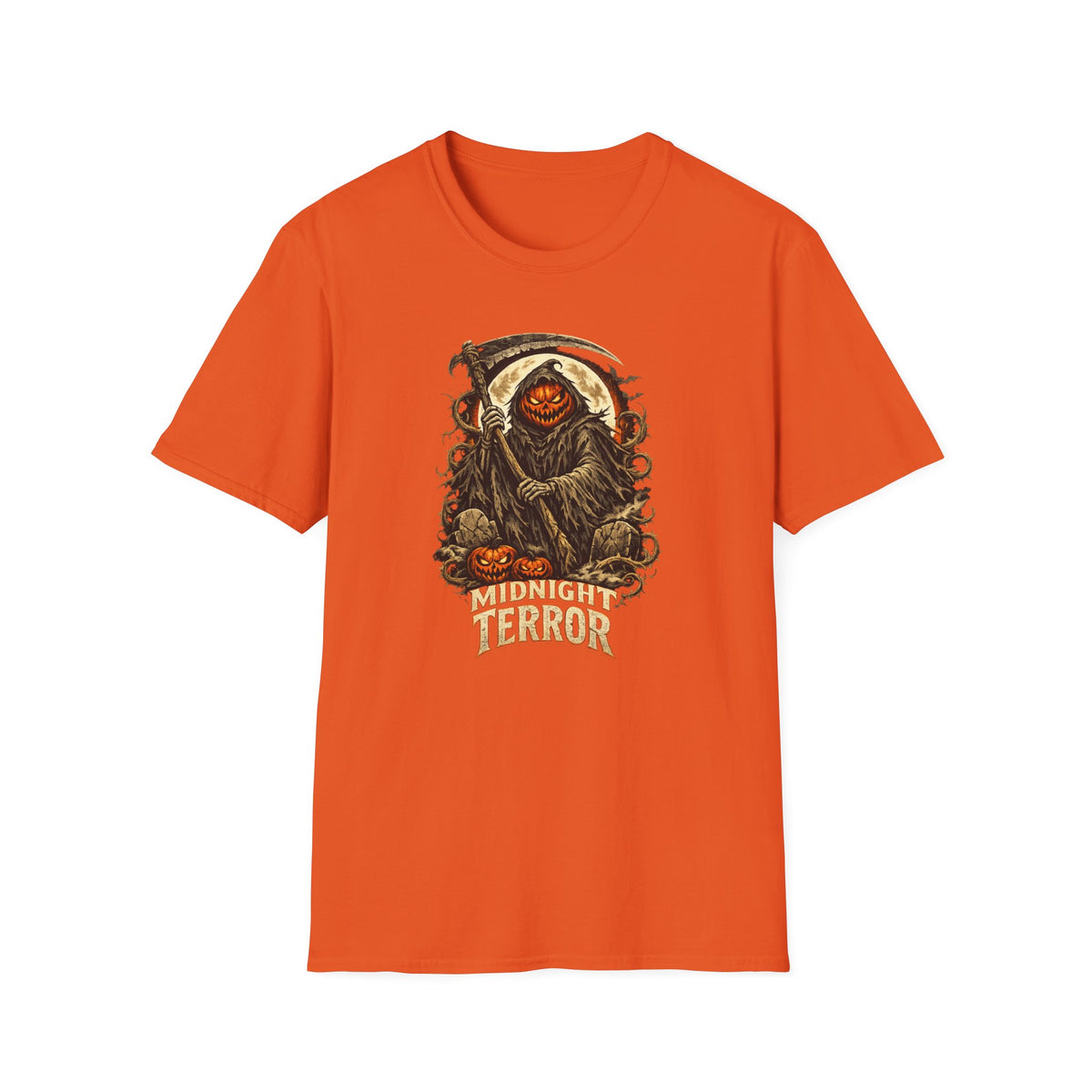 Halloween Horror Shirt, Midnight Terror T-Shirt, Pumpkin Reaper Tee, Scary Spooky Season Shirt, Haunted Halloween Gift
