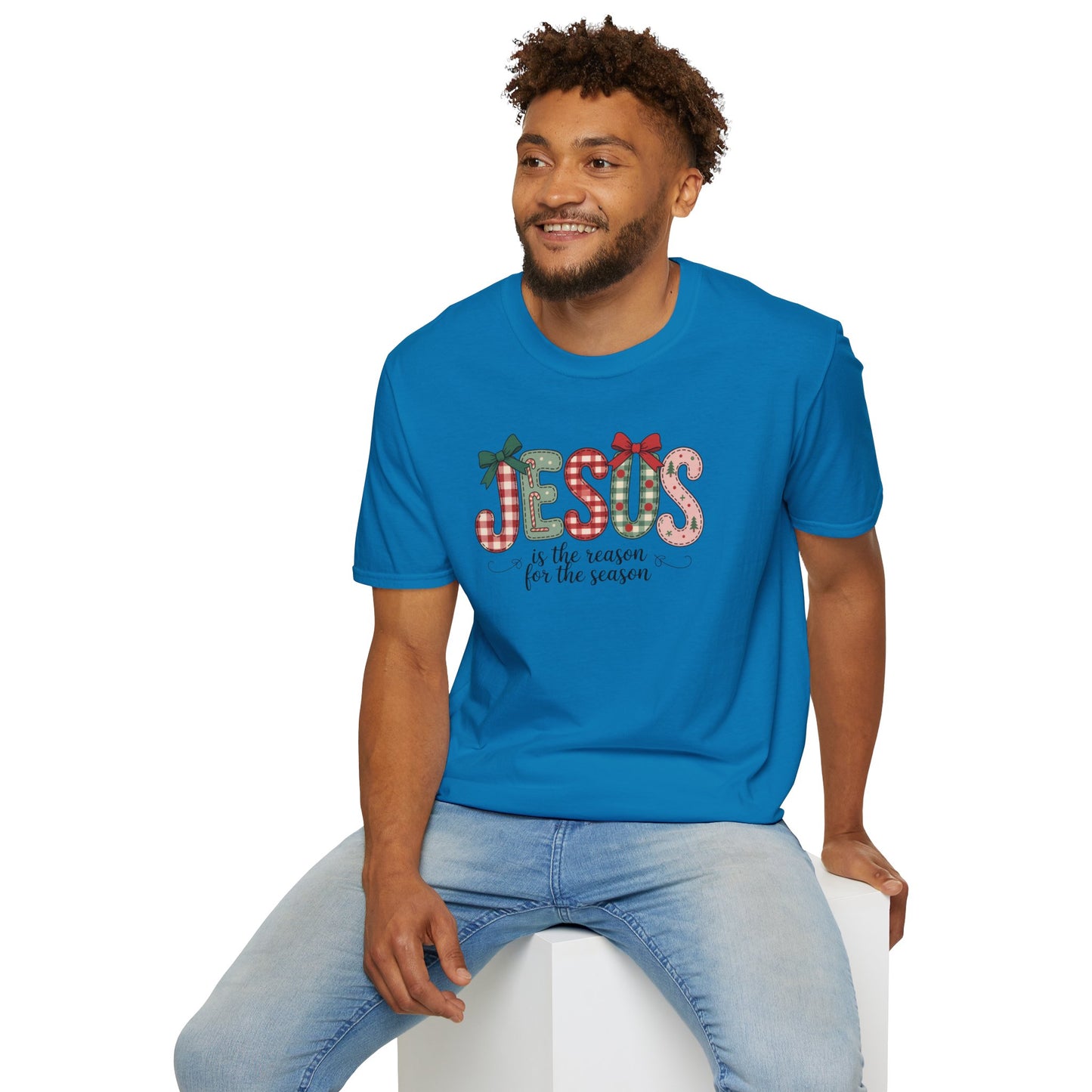Jesus Is the Reason for the Season Christmas T-Shirt – Cute Plaid Holiday Christian Tee with Bows