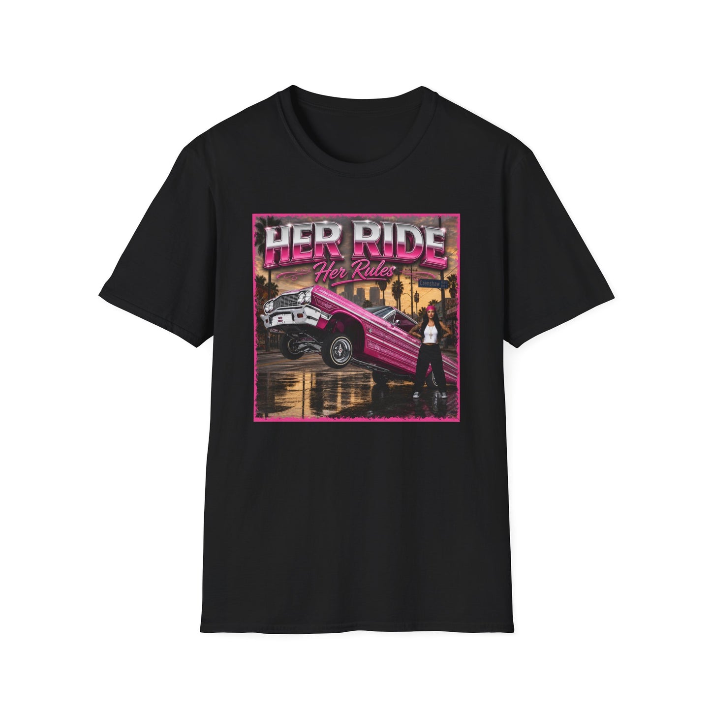 Women Lowrider Shirt, Her Ride Her Rules Tee, Pink Classic Car Graphic Shirt, Car Enthusiast Gift, Retro Auto Tee