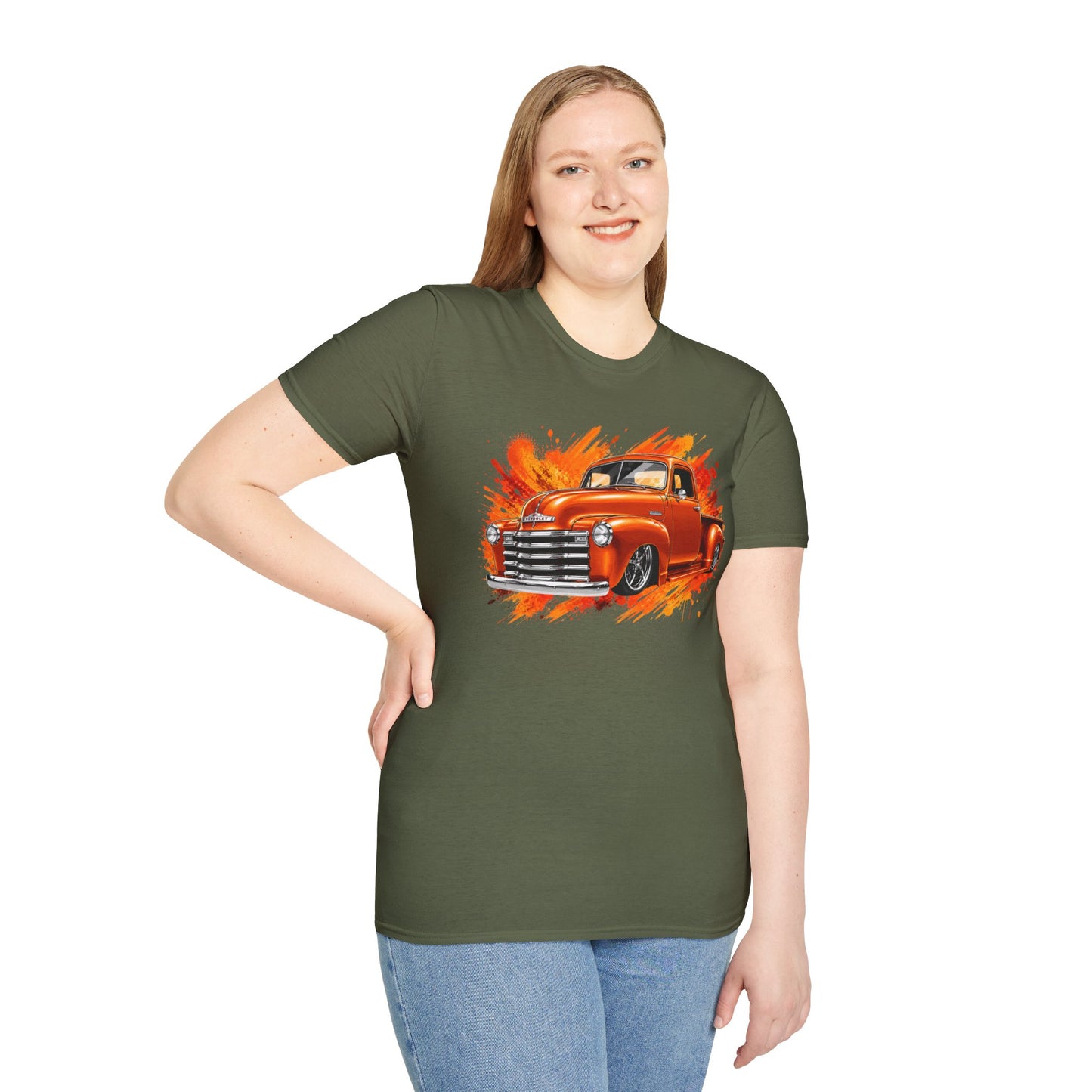 Orange Classic Truck T-Shirt, Vintage Pickup Graphic Tee, Custom Truck Shirt for Car Lovers