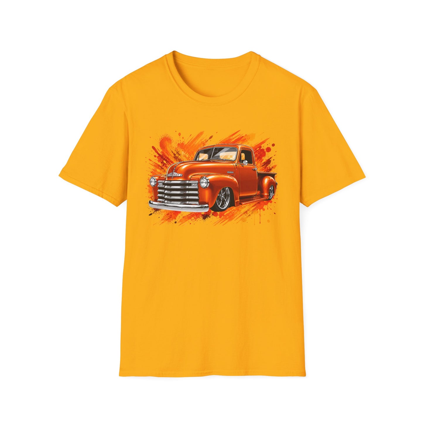 Orange Classic Truck T-Shirt, Vintage Pickup Graphic Tee, Custom Truck Shirt for Car Lovers