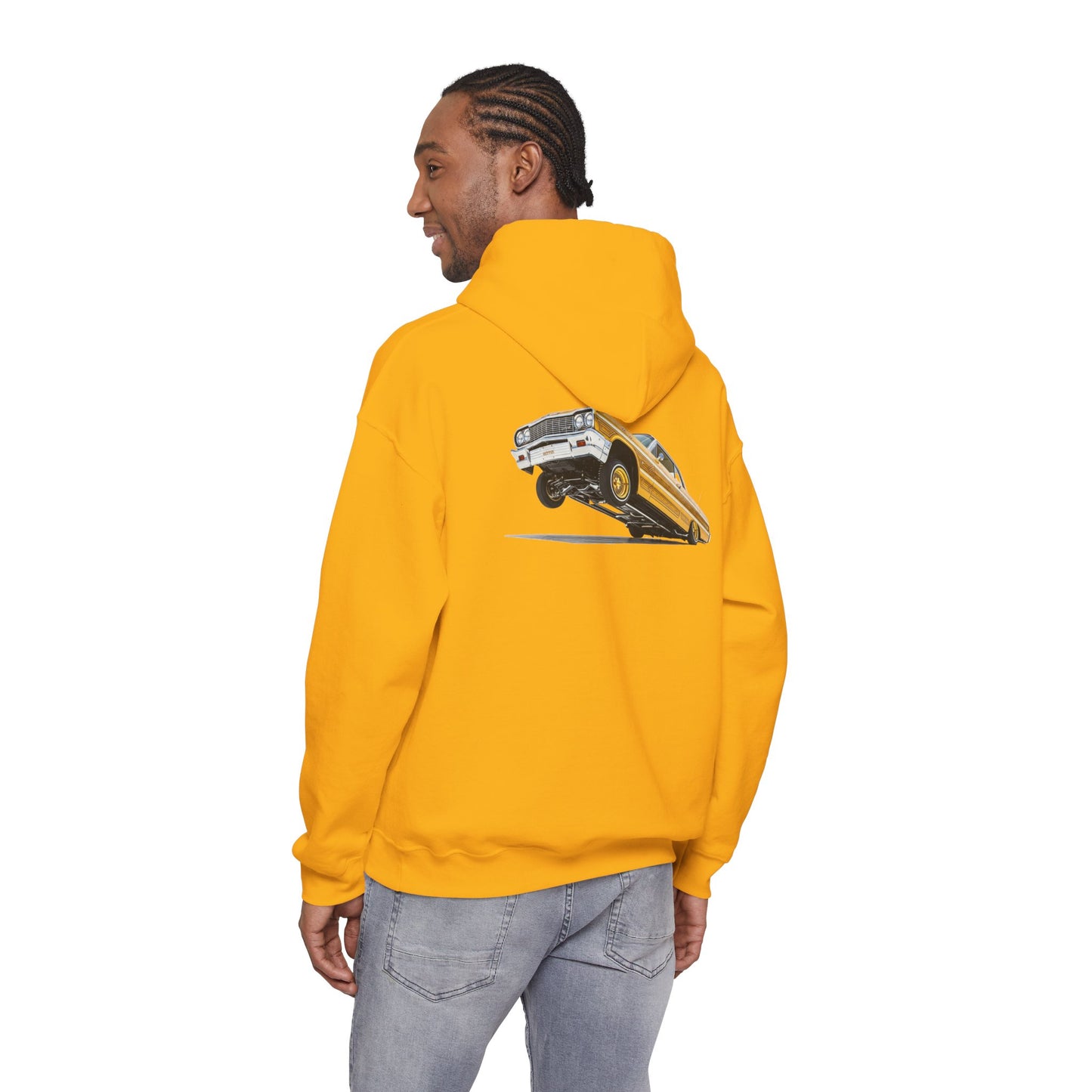 1964 Chevy Impala Hydraulics Lowrider Ink Drawing Hoodie - Old School Hip Hop Cholo Art Design - Chicano Car Club Graphic Hoodie