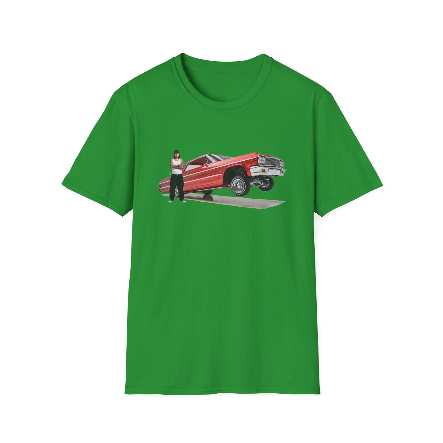 1964 Chevy Impala Hydraulics Lowrider Hoppin' graphic T-Shirt - Old School Hip Hop Cholo Art Tee Design - Chicano Car Club Graphic Tee