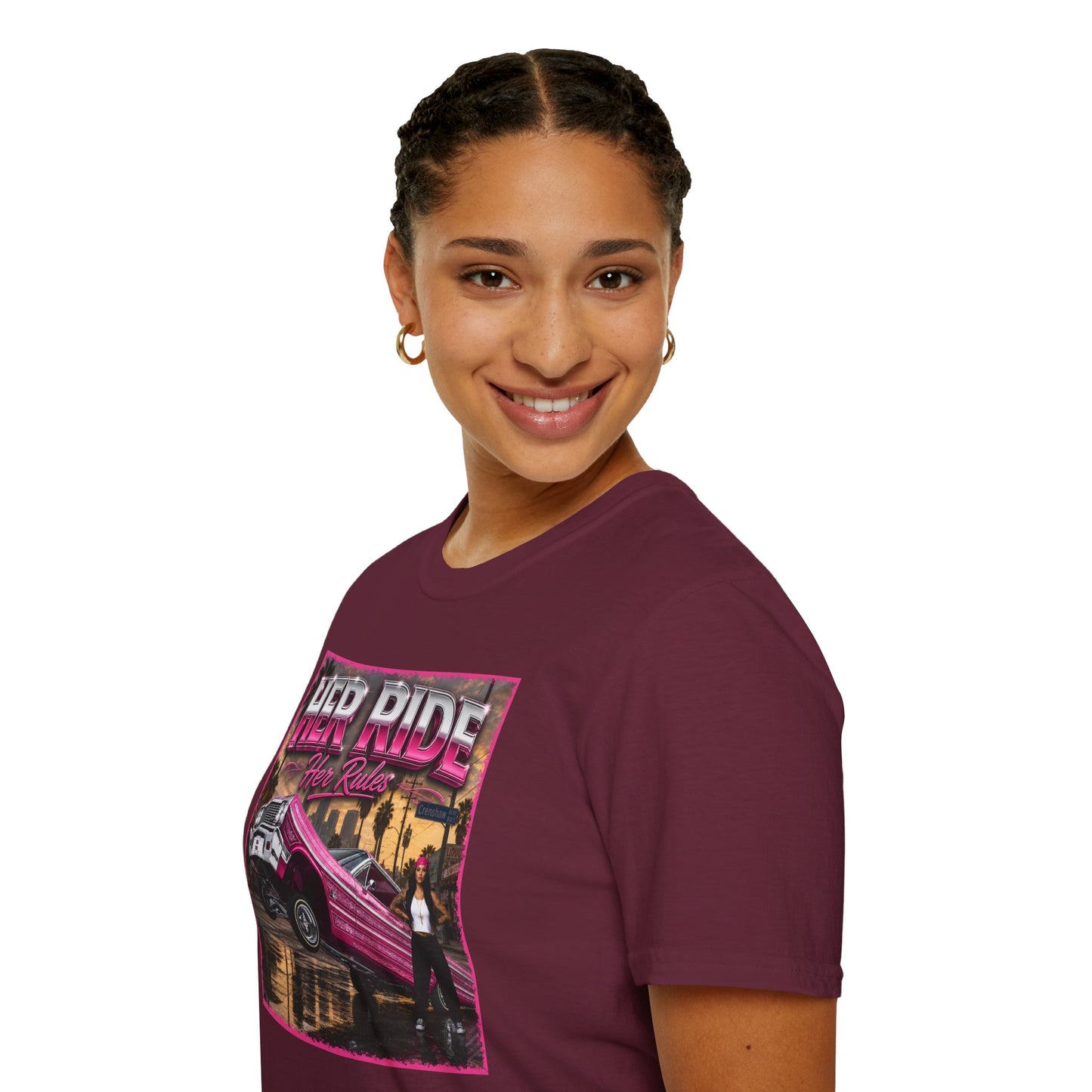 Women Lowrider Shirt, Her Ride Her Rules Tee, Pink Classic Car Graphic Shirt, Car Enthusiast Gift, Retro Auto Tee