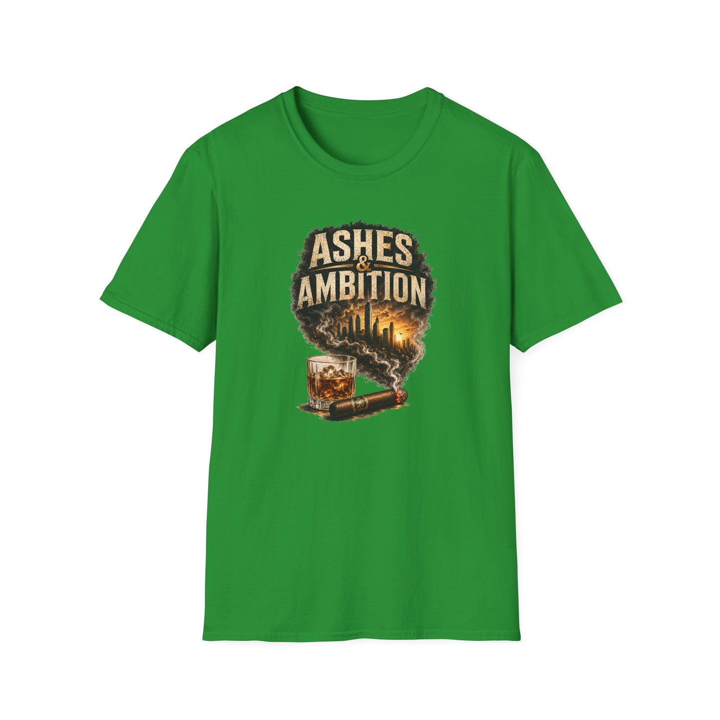 Ashes & Ambition Cigar T-Shirt – Whiskey, Success & Hustle Lifestyle Tee