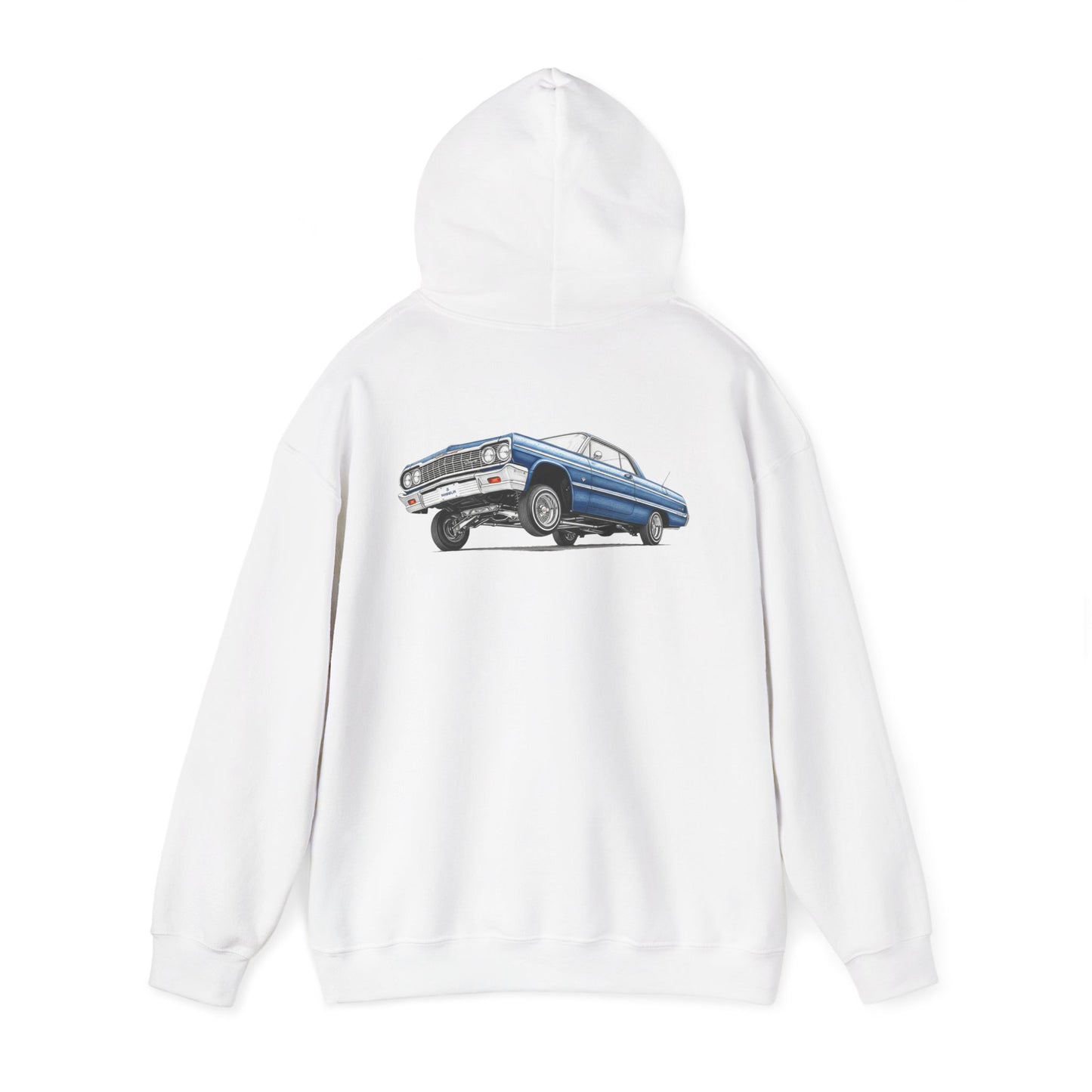 1964 Chevy Impala Hydraulics Lowrider Ink Drawing Hoodie - Old School Hip Hop Cholo Art Design - Chicano Car Club Graphic Hoodie