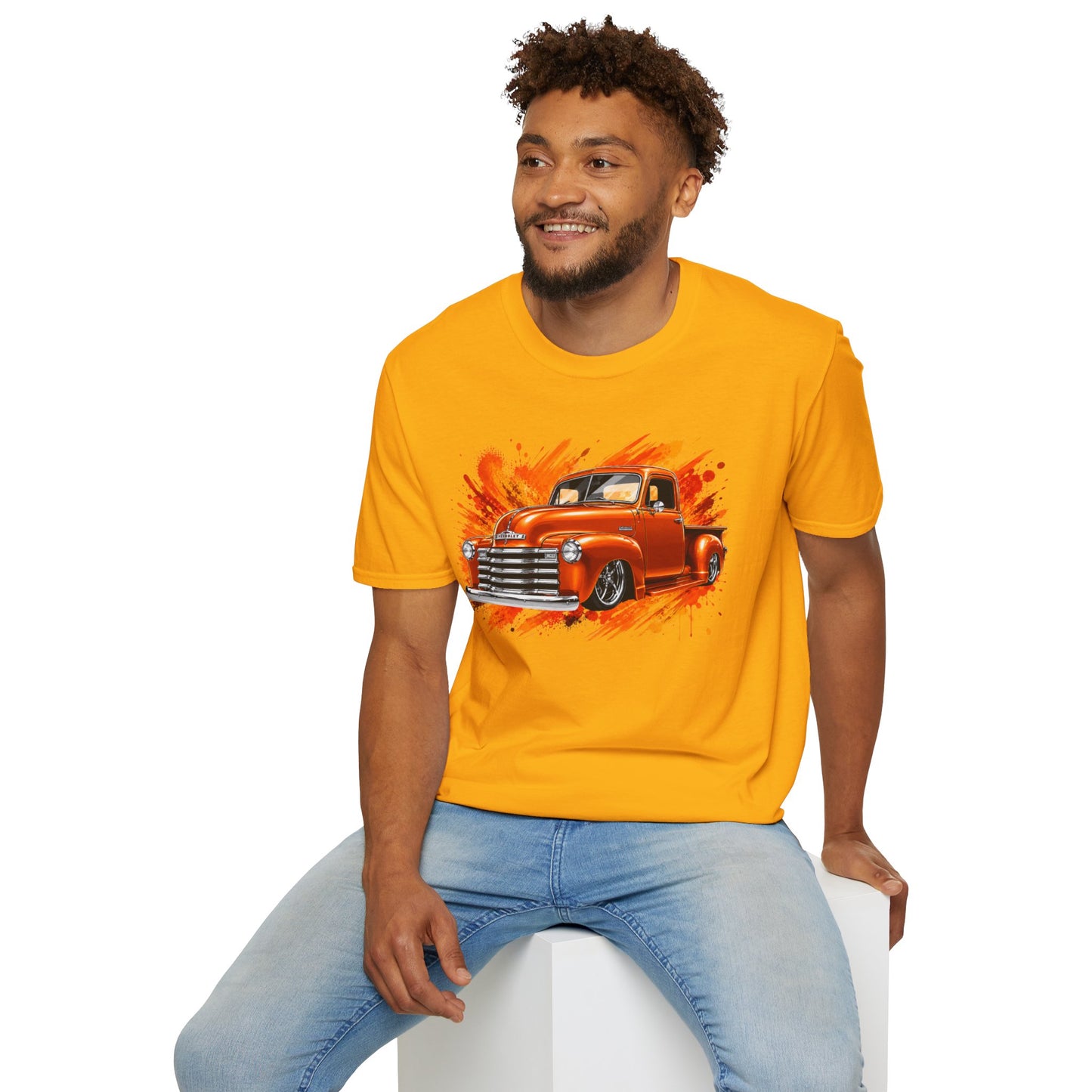 Orange Classic Truck T-Shirt, Vintage Pickup Graphic Tee, Custom Truck Shirt for Car Lovers