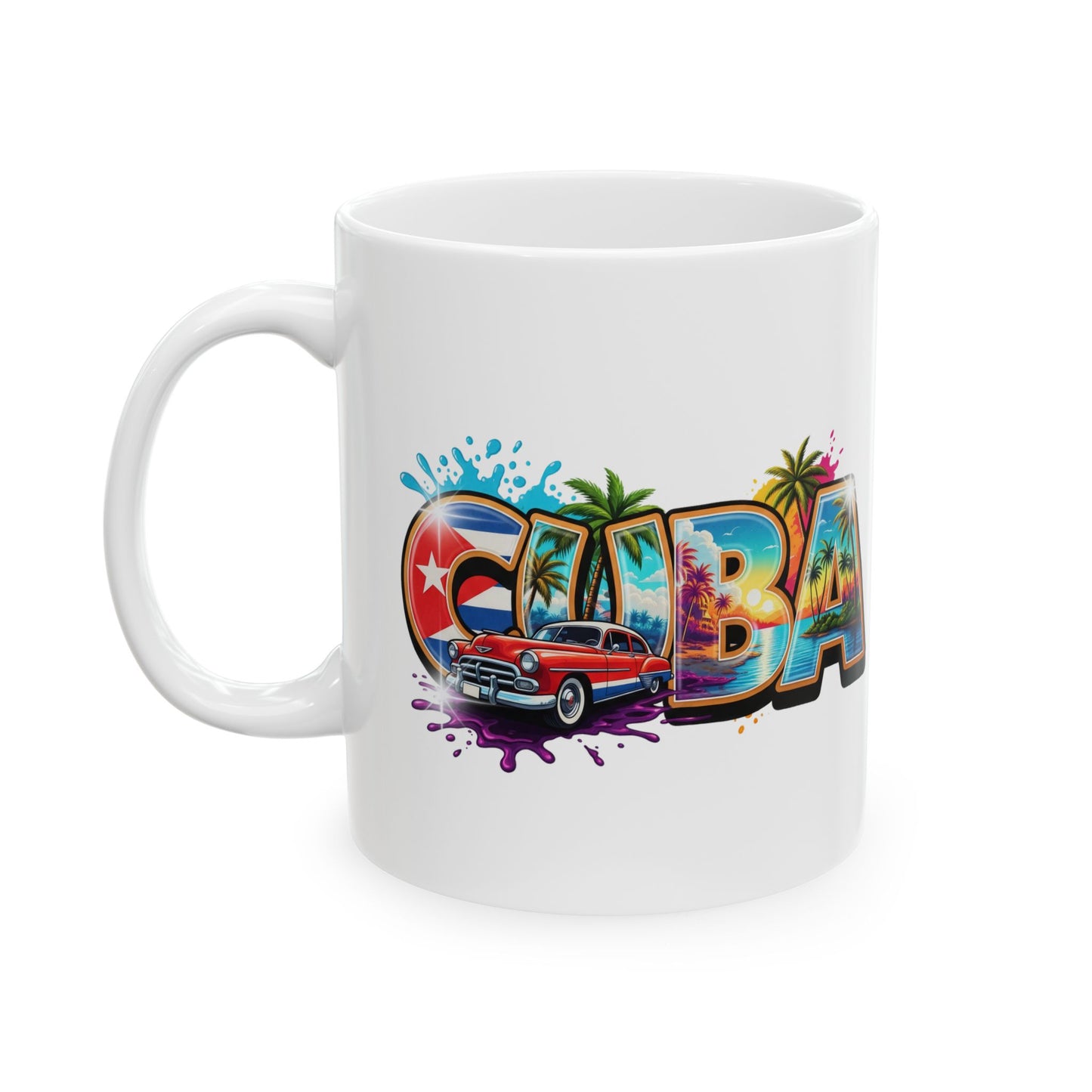 Colorful Cuban Flag Ceramic Mug, 11oz 15oz - Vibrant Cuba Souvenir Coffee Cup, Patriotic Tea Mug, Cuban American Gift, Kitchen Decor