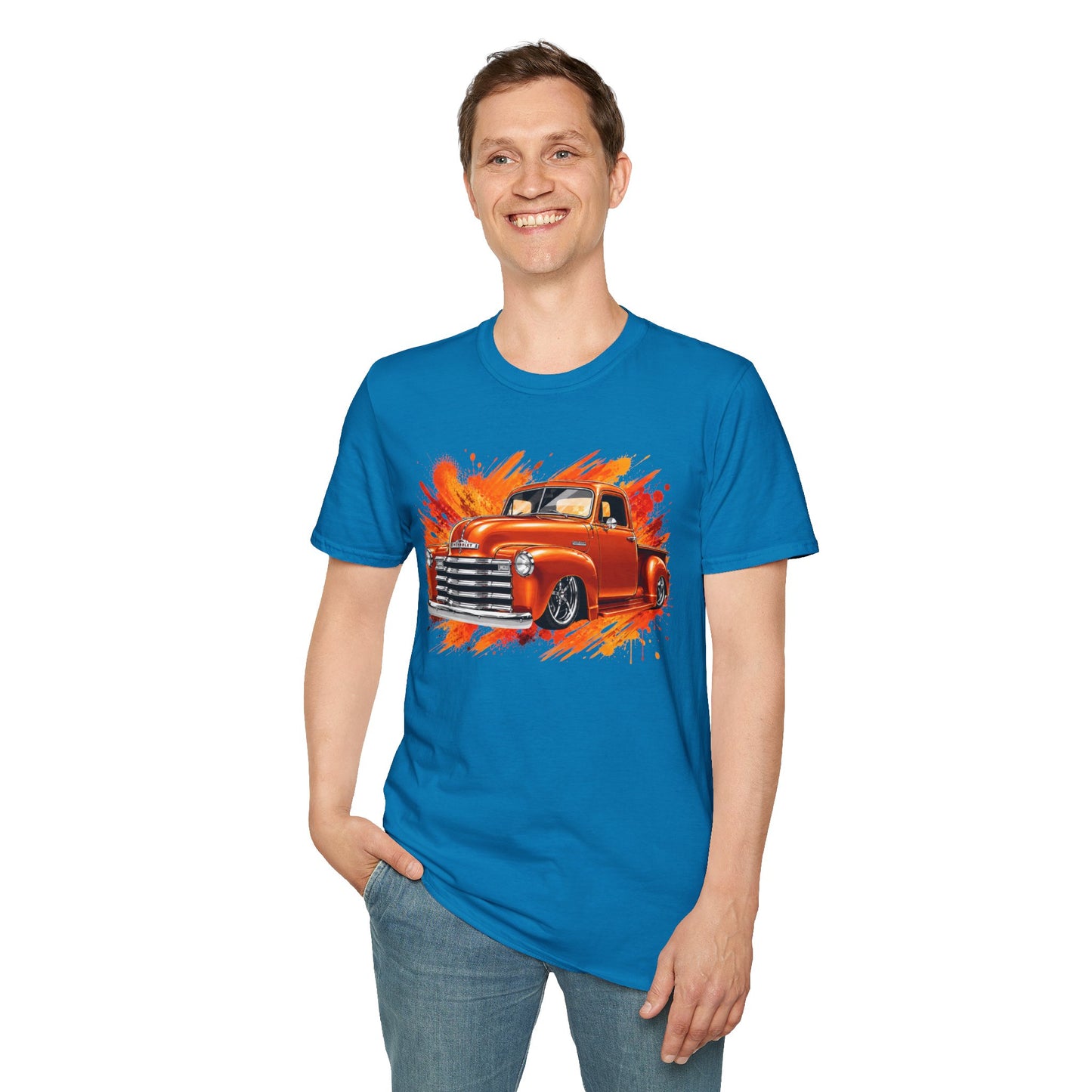 Orange Classic Truck T-Shirt, Vintage Pickup Graphic Tee, Custom Truck Shirt for Car Lovers