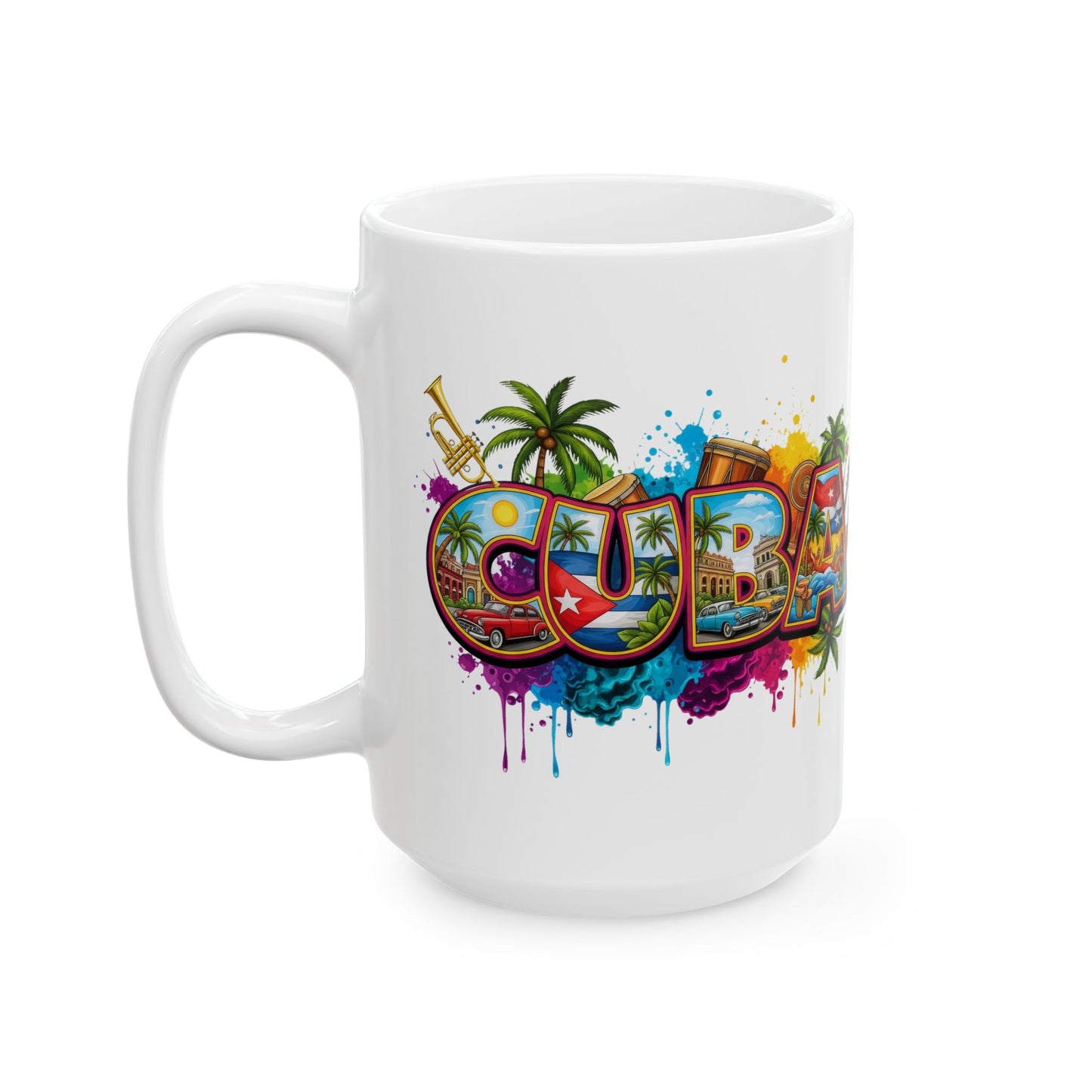 Colorful Cuban Flag Ceramic Mug, 11oz 15oz - Vibrant Cuba Souvenir Coffee Cup, Patriotic Tea Mug, Cuban American Gift, Kitchen Decor