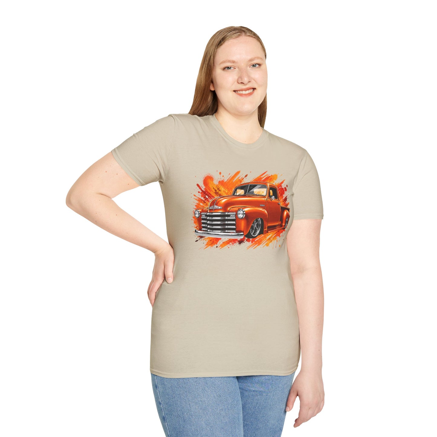 Orange Classic Truck T-Shirt, Vintage Pickup Graphic Tee, Custom Truck Shirt for Car Lovers