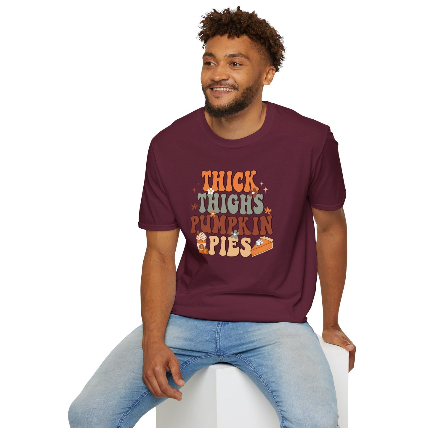 Thick Thighs Pumpkin Pie Fall T-Shirt - Cute Women's Autumn Tee, Thanksgiving Shirt, Pumpkin Thanksgiving Tee, Cozy Fall Tee, Friendsgiving