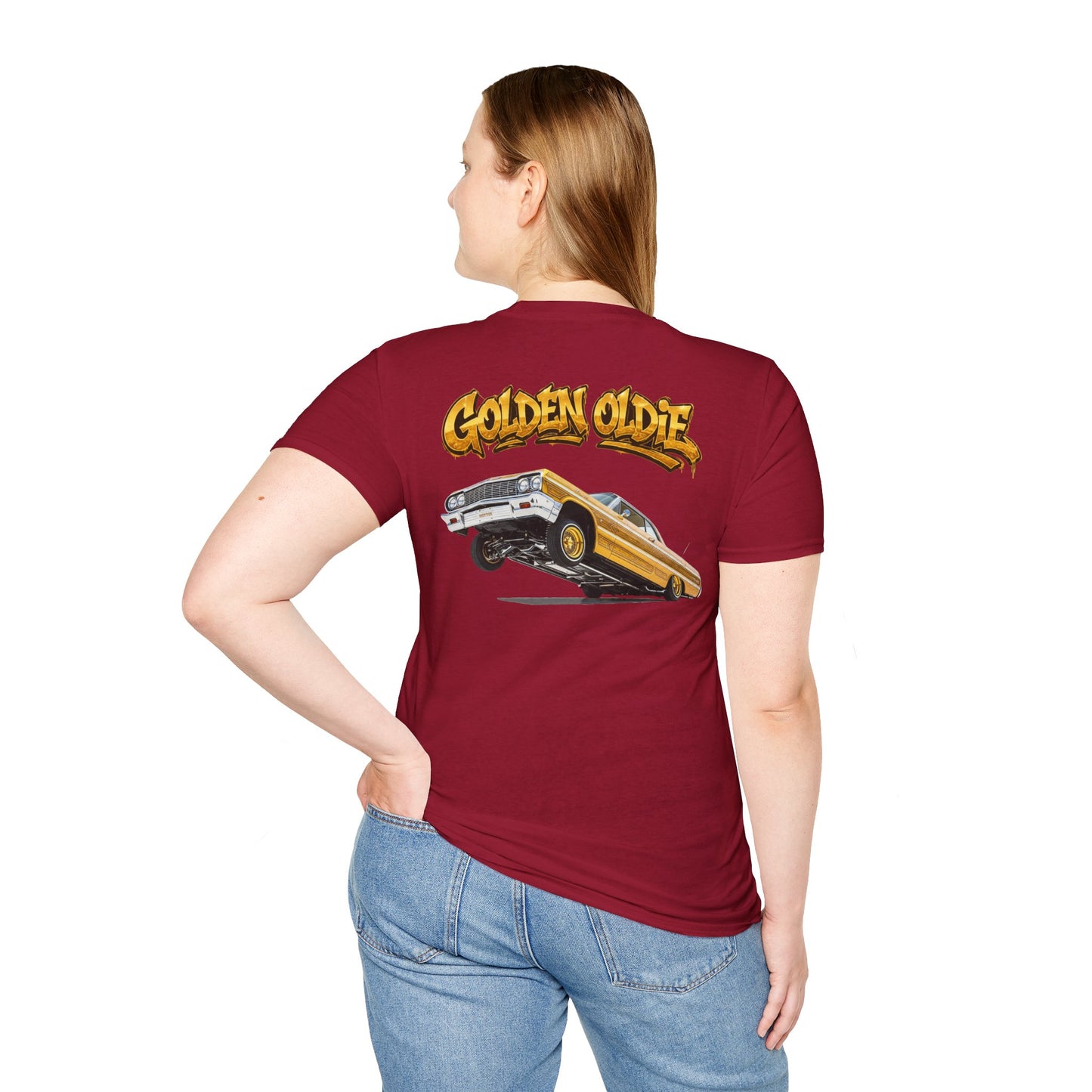 Back Print Lowrider Shirt, Golden Oldie Classic Car Tee, Vintage Car Enthusiast Shirt, Retro Auto Gift, Unisex Car Lover Tee
