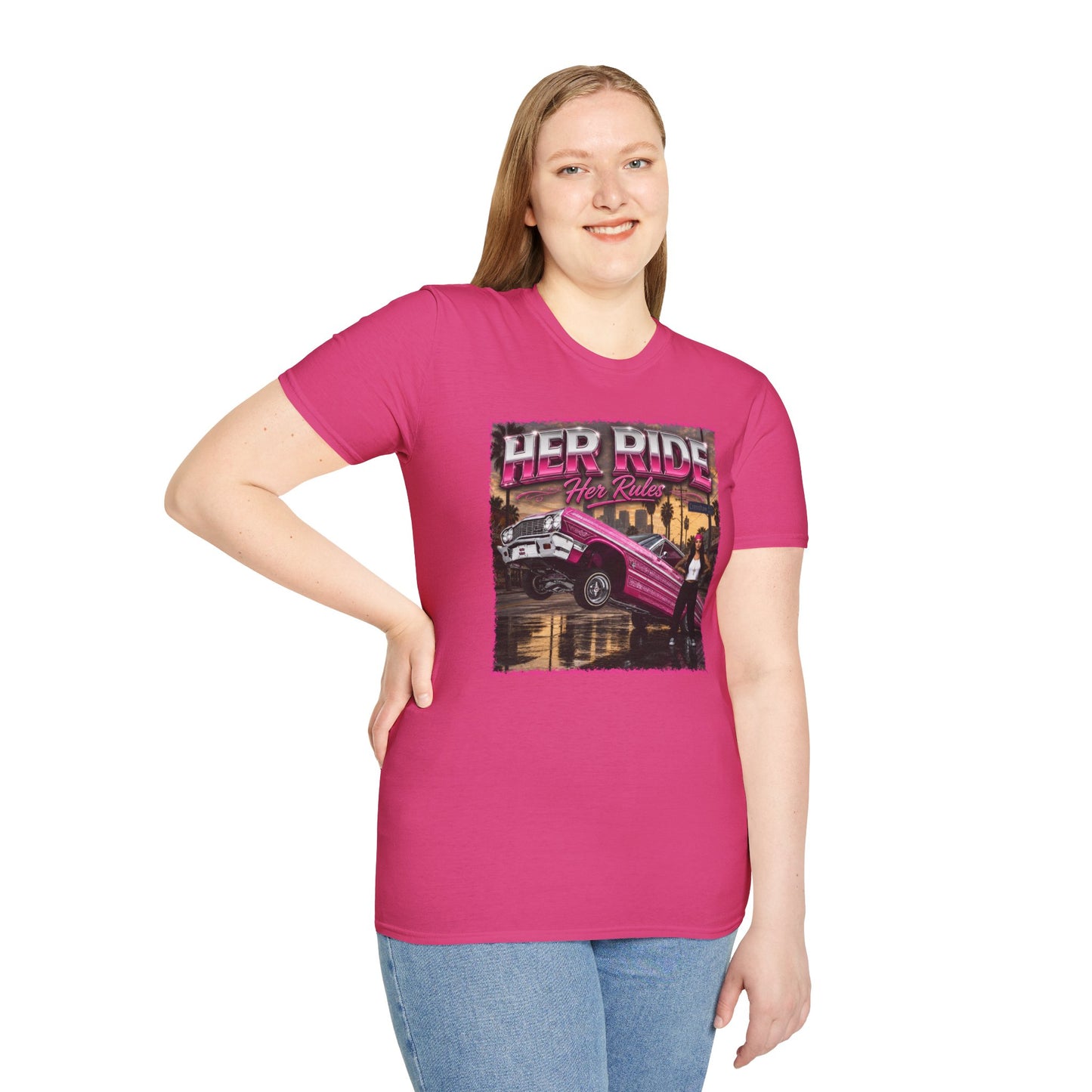 Women Lowrider Shirt, Her Ride Her Rules Tee, Pink Classic Car Graphic Shirt, Car Enthusiast Gift, Retro Auto Tee