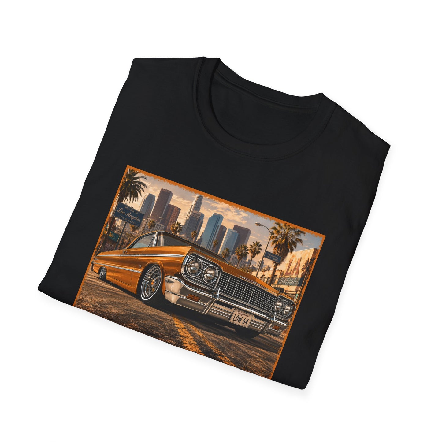 Los Angeles Lowrider T-Shirt, Orange Classic Car Graphic Tee, 1964 Style Car Shirt for Car Lovers