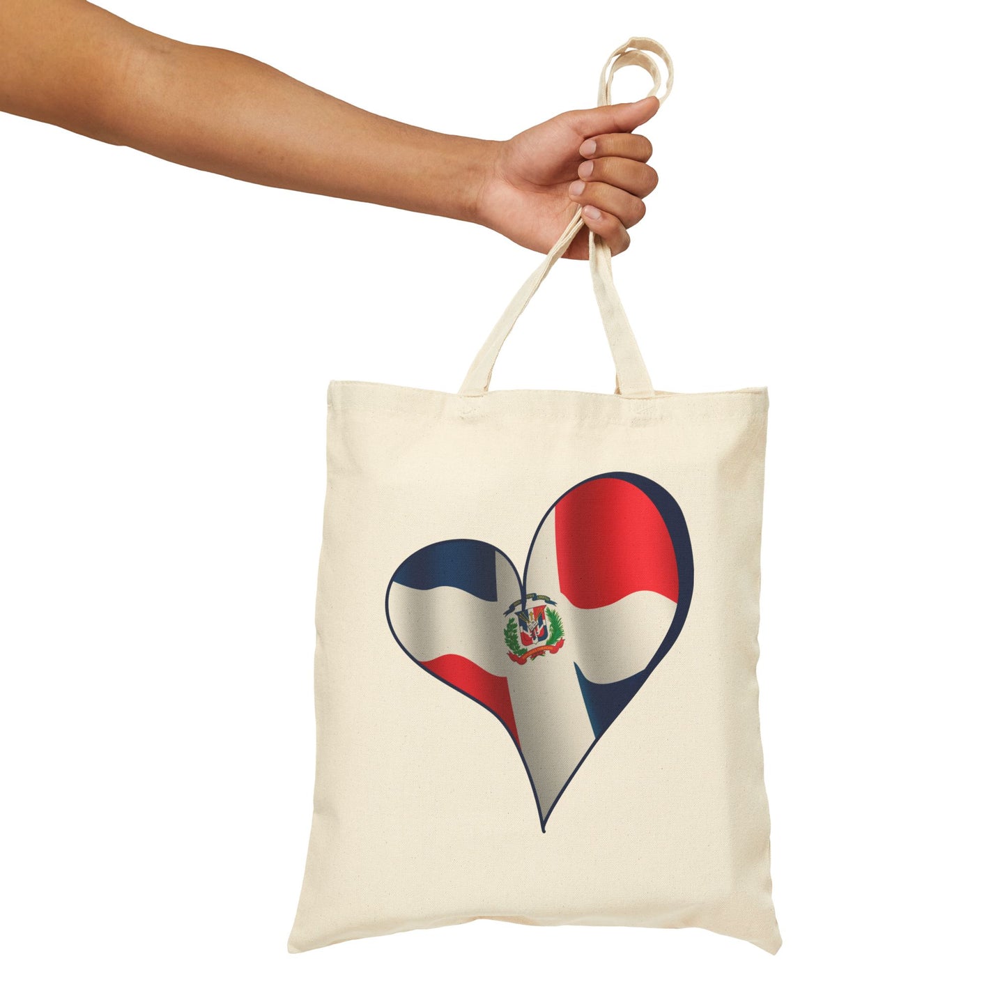 Dominican Republic Flag Heart Tote Bag, Cotton Canvas Grocery Shopping Beach Handbag, Dominican Pride Gift, Patriotic Shoulder Bag