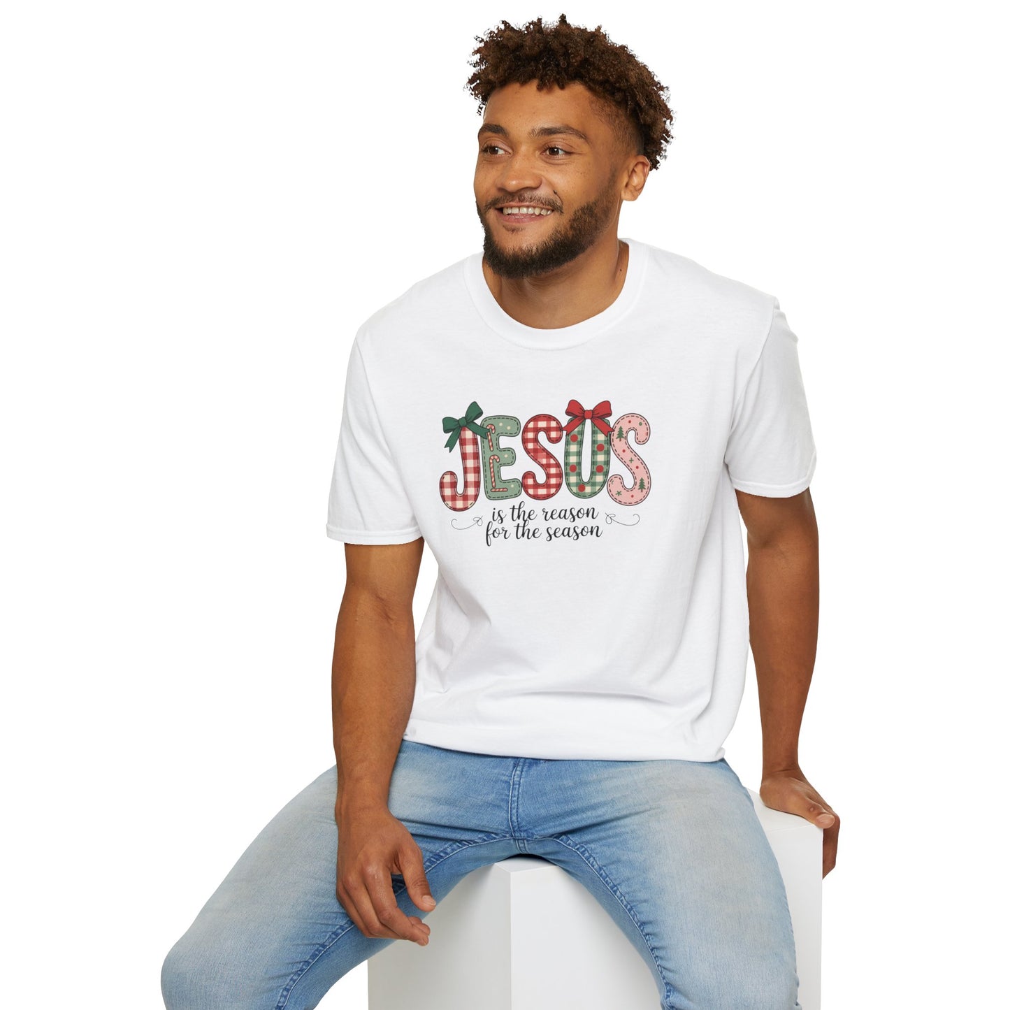 Jesus Is the Reason for the Season Christmas T-Shirt – Cute Plaid Holiday Christian Tee with Bows