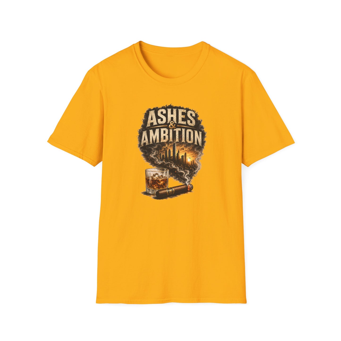 Ashes & Ambition Cigar T-Shirt – Whiskey, Success & Hustle Lifestyle Tee