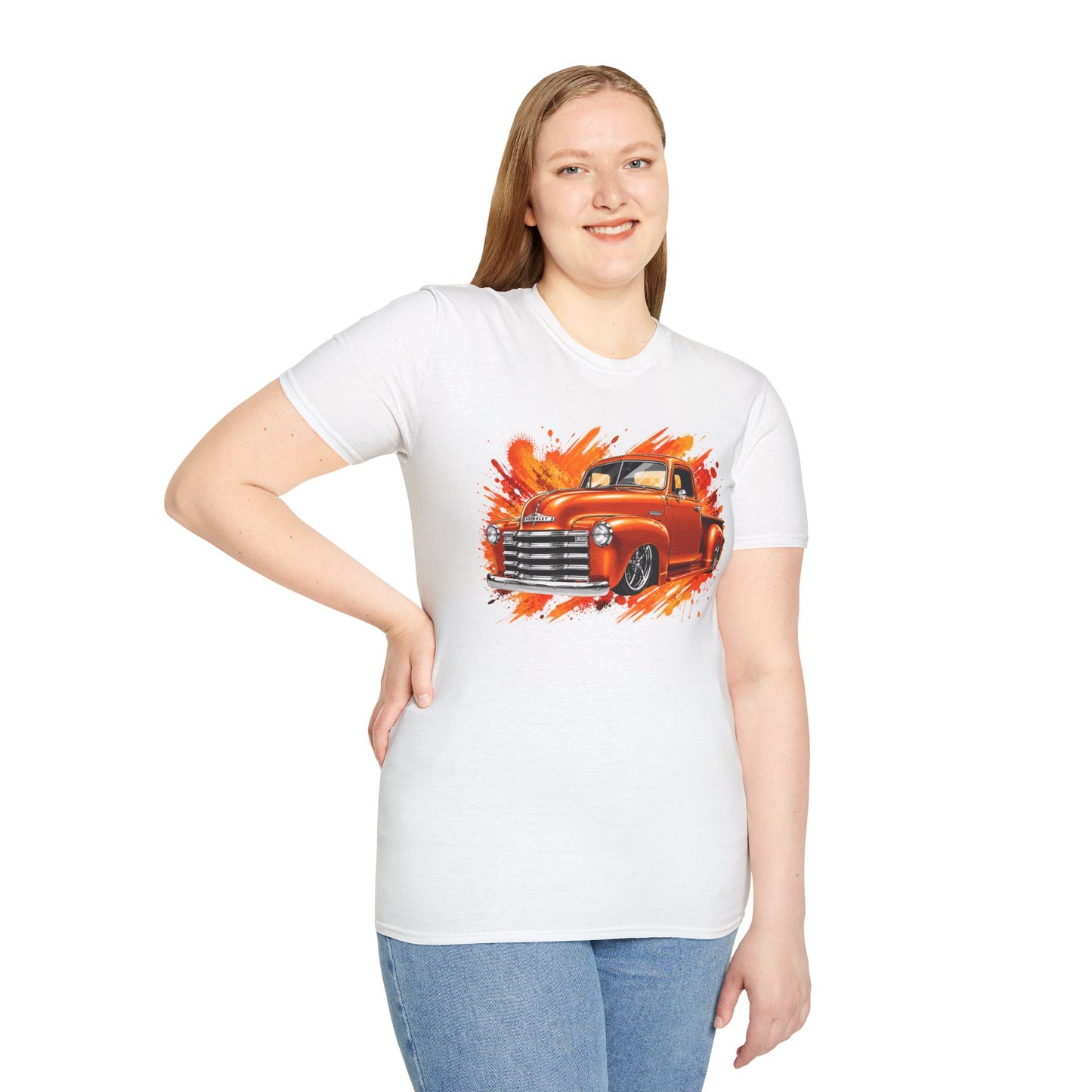 Orange Classic Truck T-Shirt, Vintage Pickup Graphic Tee, Custom Truck Shirt for Car Lovers