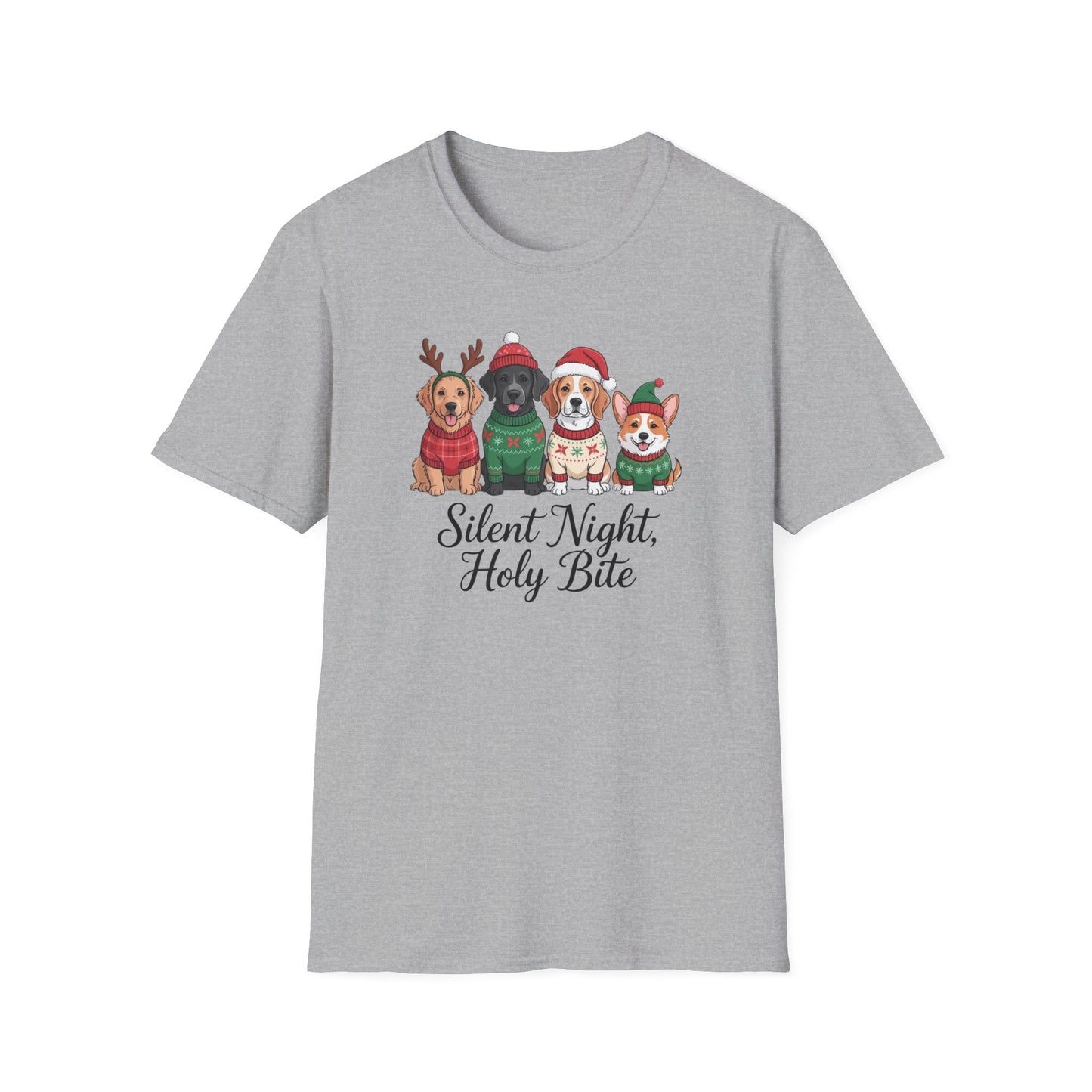 Silent Night Holy Bite Christmas Dog T-Shirt – Cute Holiday Puppy Sweater Tee, Funny Christmas Dog Lover Shirt