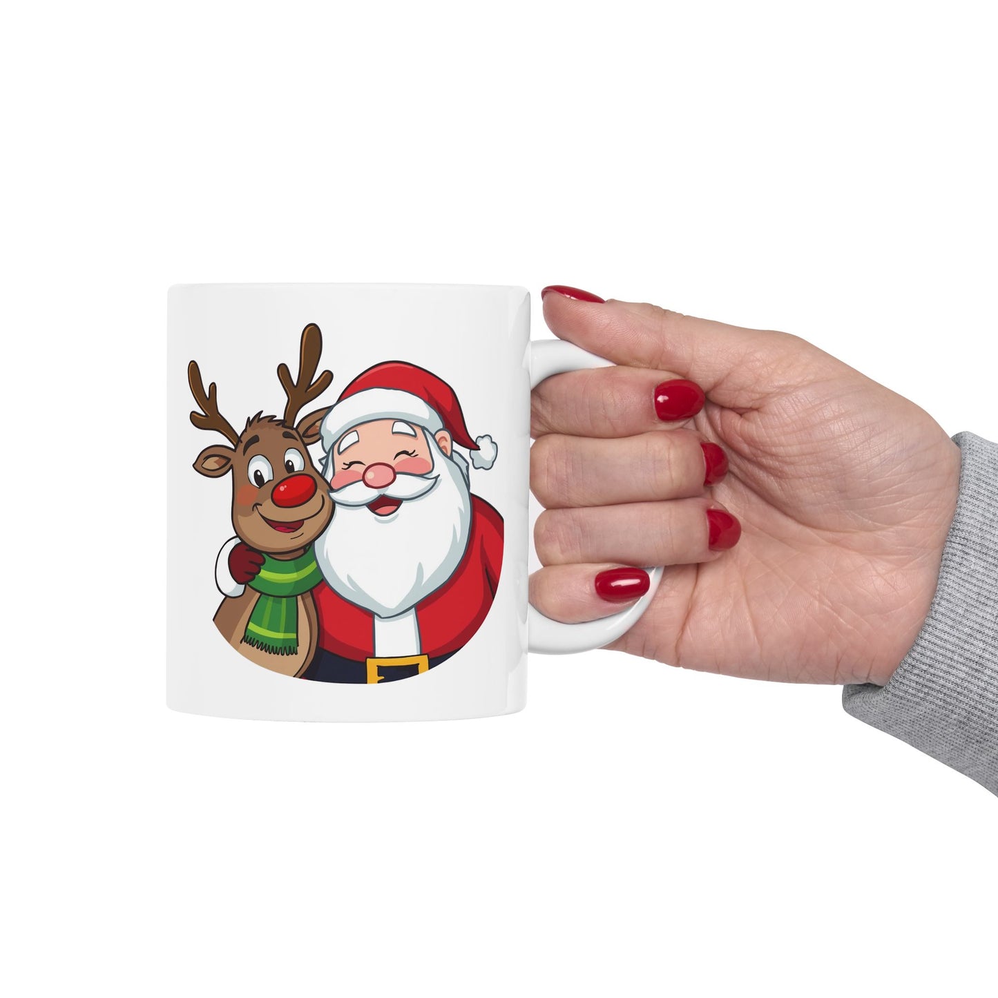 Santa and Rudolph Mug – Cute Holiday Coffee Cup, Festive Santa Ceramic Mug, Christmas Gift Idea (11oz/15oz)