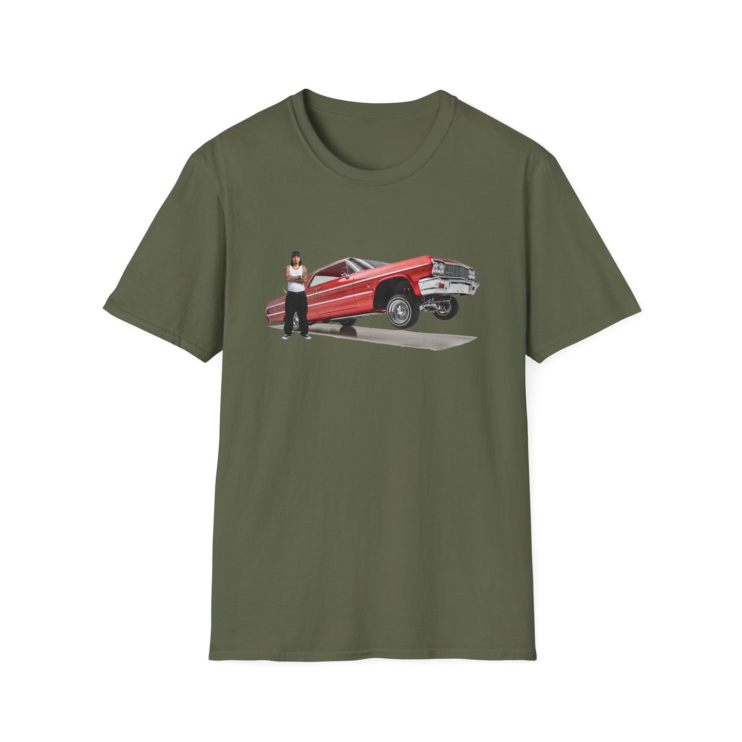 1964 Chevy Impala Hydraulics Lowrider Hoppin' graphic T-Shirt - Old School Hip Hop Cholo Art Tee Design - Chicano Car Club Graphic Tee