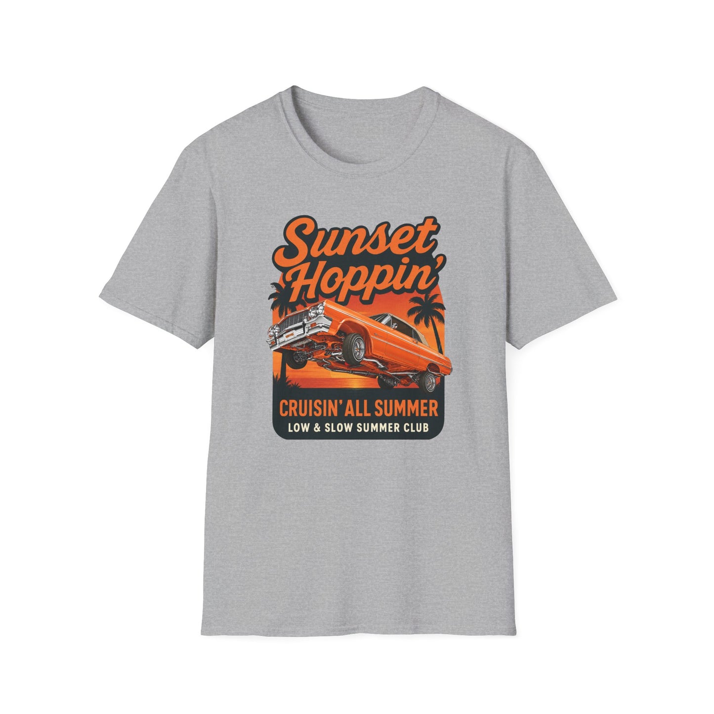 Lowrider Summer Shirt, Sunset Hoppin Tee, Cruisin All Summer Graphic Shirt, Low and Slow Car Tee, Unisex Car Lover Gift