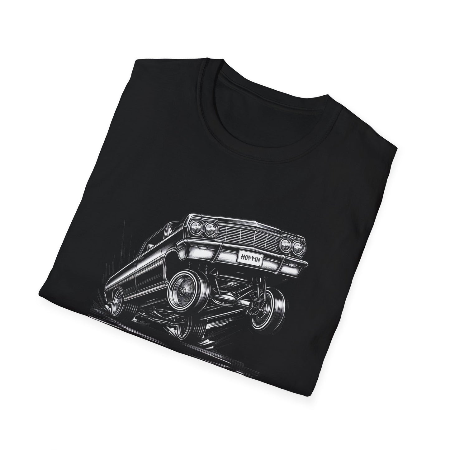 1964 Chevy Impala Hydraulics Lowrider Ink Drawing T-Shirt - Chicano Car Club Graphic Tee - Old School Hip Hop Cholo Art Tee Design