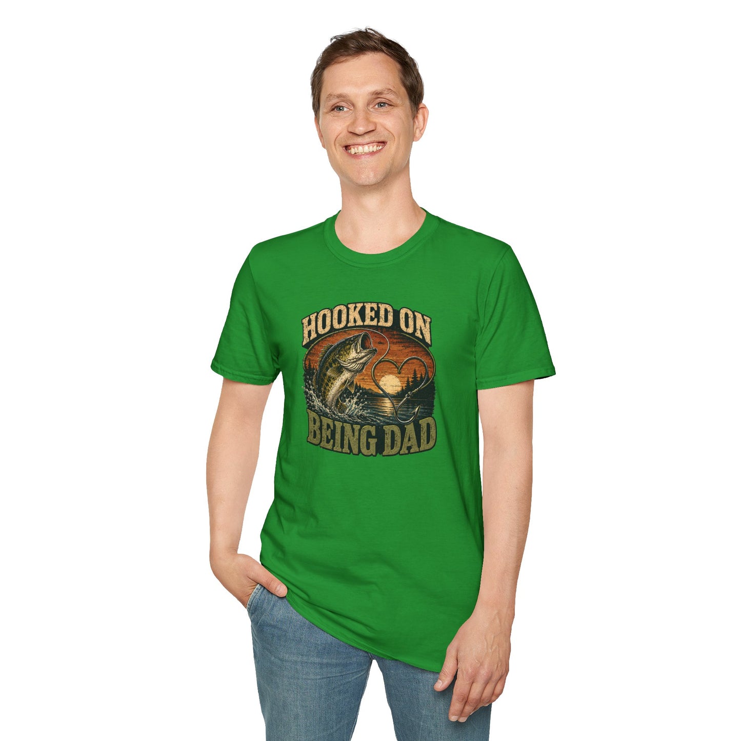 Fishing Dad Shirt, Hooked on Being Dad Tee, Bass Fishing T-Shirt, Fathers Day Shirt for Dad, Fisherman Gift