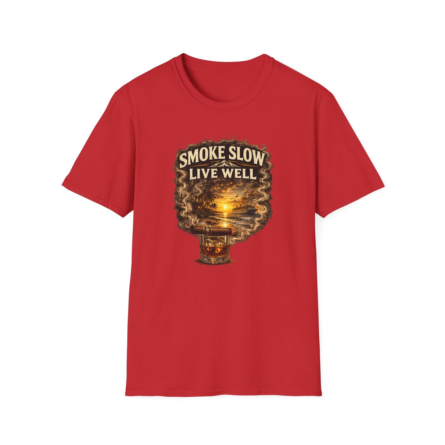 Smoke Slow Live Well Yacht T-Shirt – Cigar, Whiskey & Coastal Luxury Tee