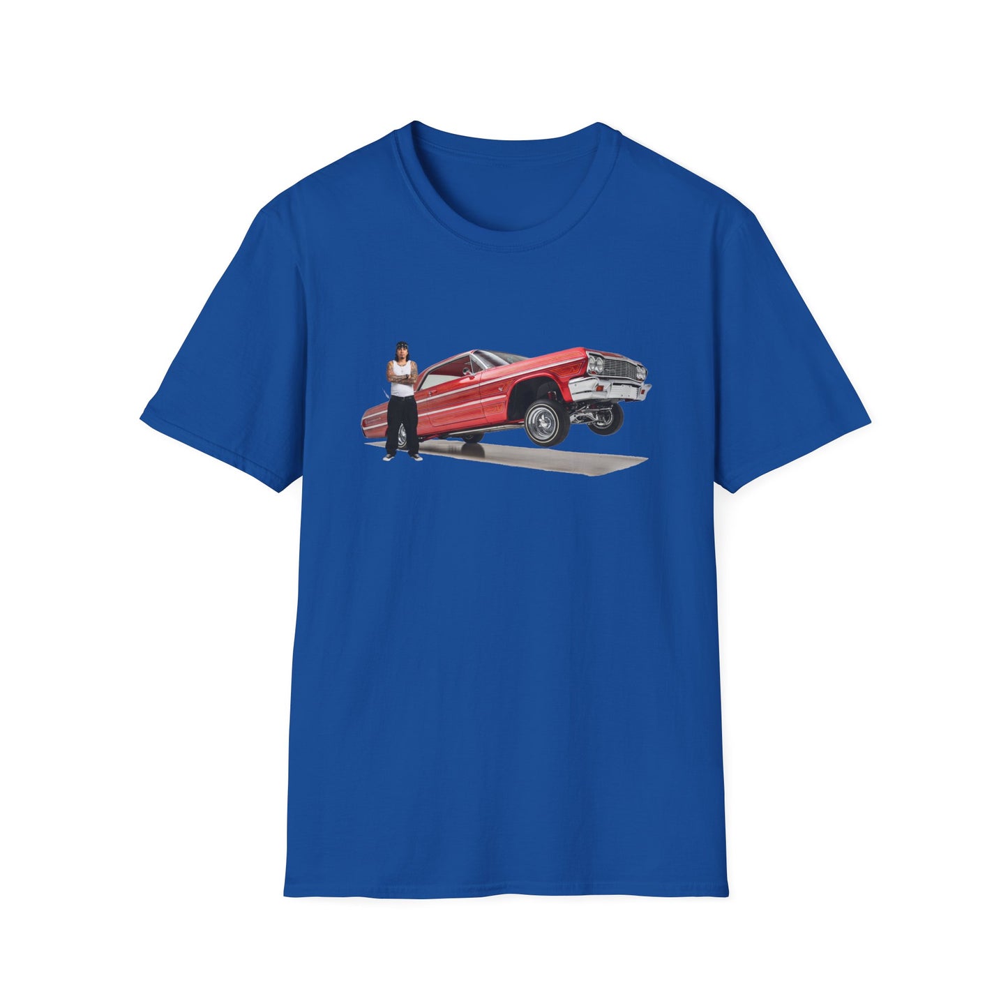 1964 Chevy Impala Hydraulics Lowrider Hoppin' graphic T-Shirt - Old School Hip Hop Cholo Art Tee Design - Chicano Car Club Graphic Tee