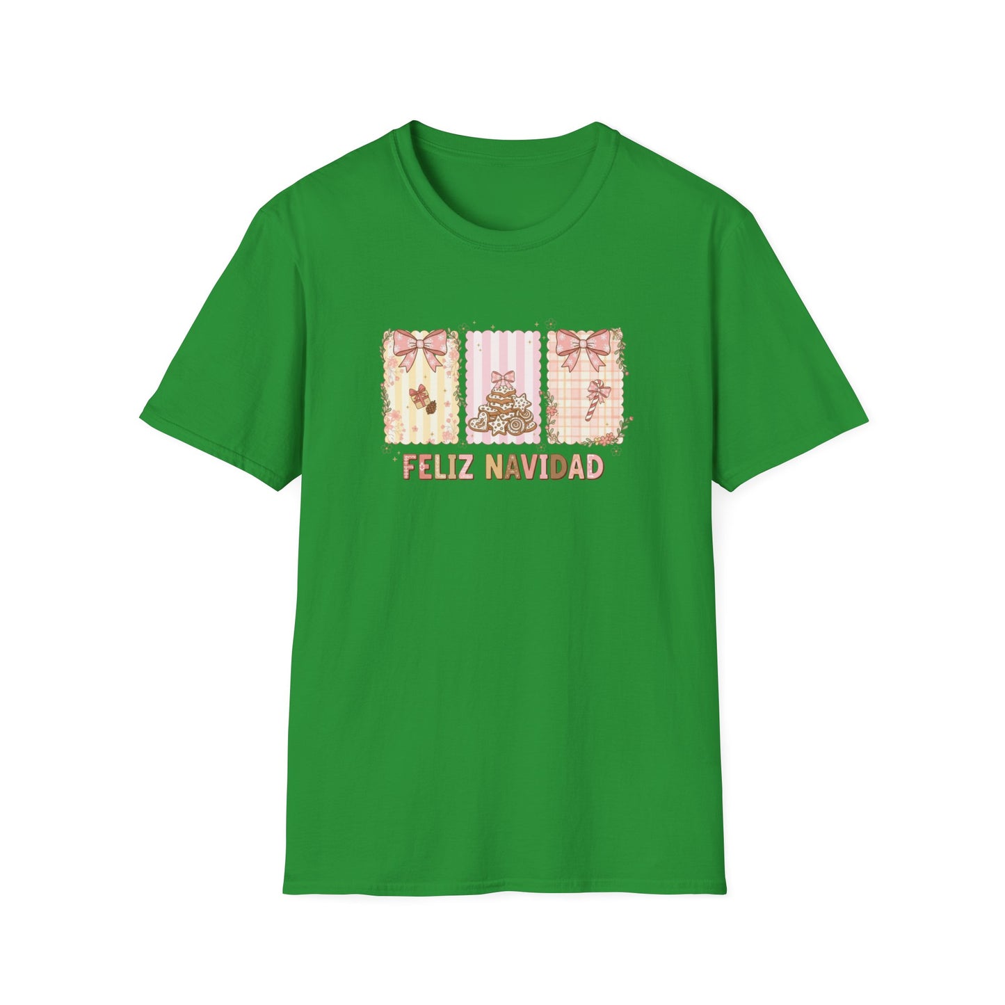 Feliz Navidad Christmas T-Shirt – Cute Pastel Holiday Tee with Bows & Gingerbread Design, Festive Spanish Christmas Shirt