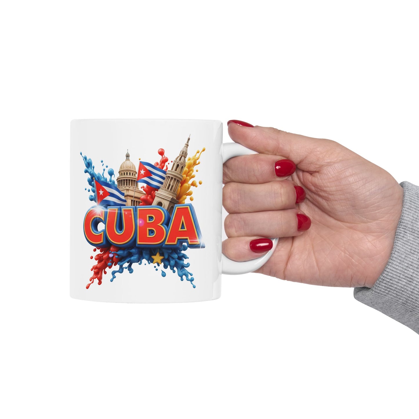 Colorful Cuban Flag Ceramic Mug, 11oz 15oz - Vibrant Cuba Souvenir Coffee Cup, Patriotic Tea Mug, Cuban American Gift, Kitchen Decor