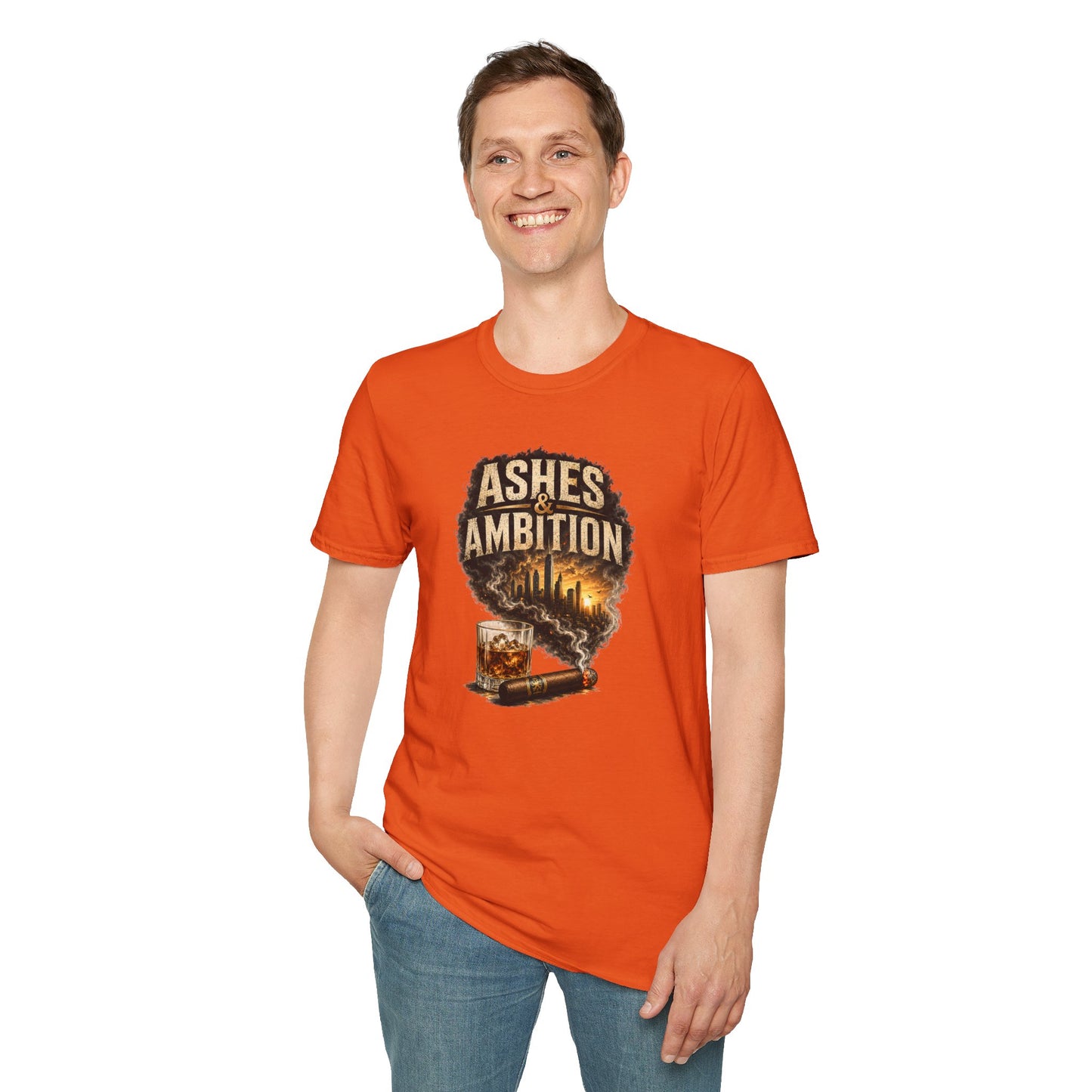Ashes & Ambition Cigar T-Shirt – Whiskey, Success & Hustle Lifestyle Tee