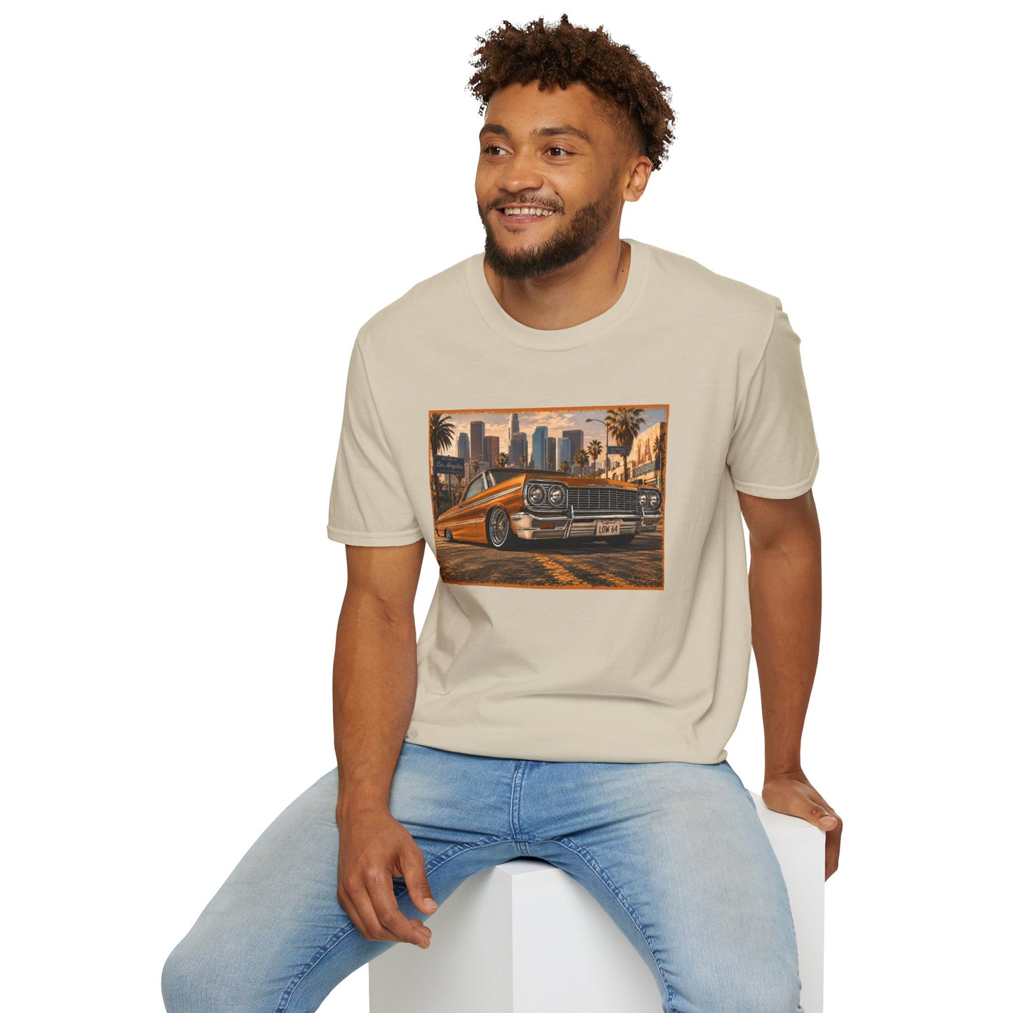 Los Angeles Lowrider T-Shirt, Orange Classic Car Graphic Tee, 1964 Style Car Shirt for Car Lovers