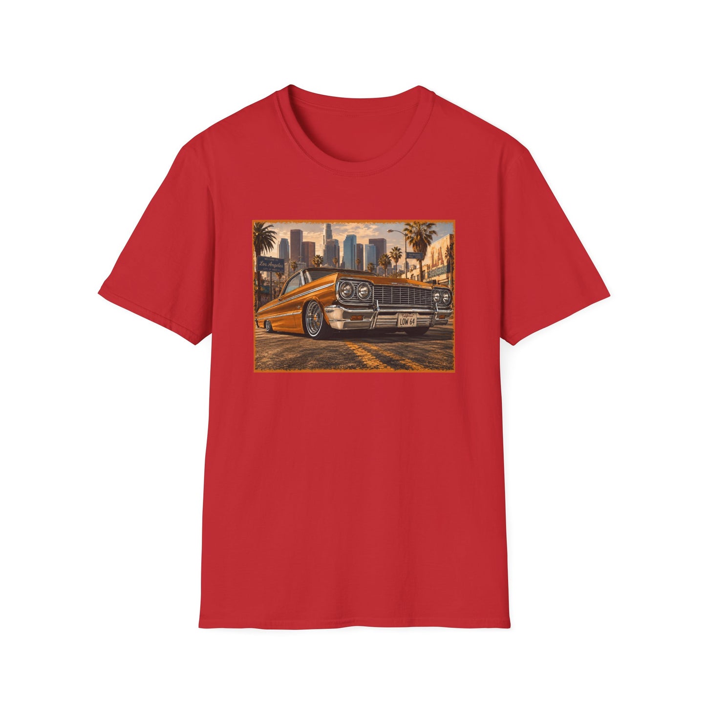 Los Angeles Lowrider T-Shirt, Orange Classic Car Graphic Tee, 1964 Style Car Shirt for Car Lovers