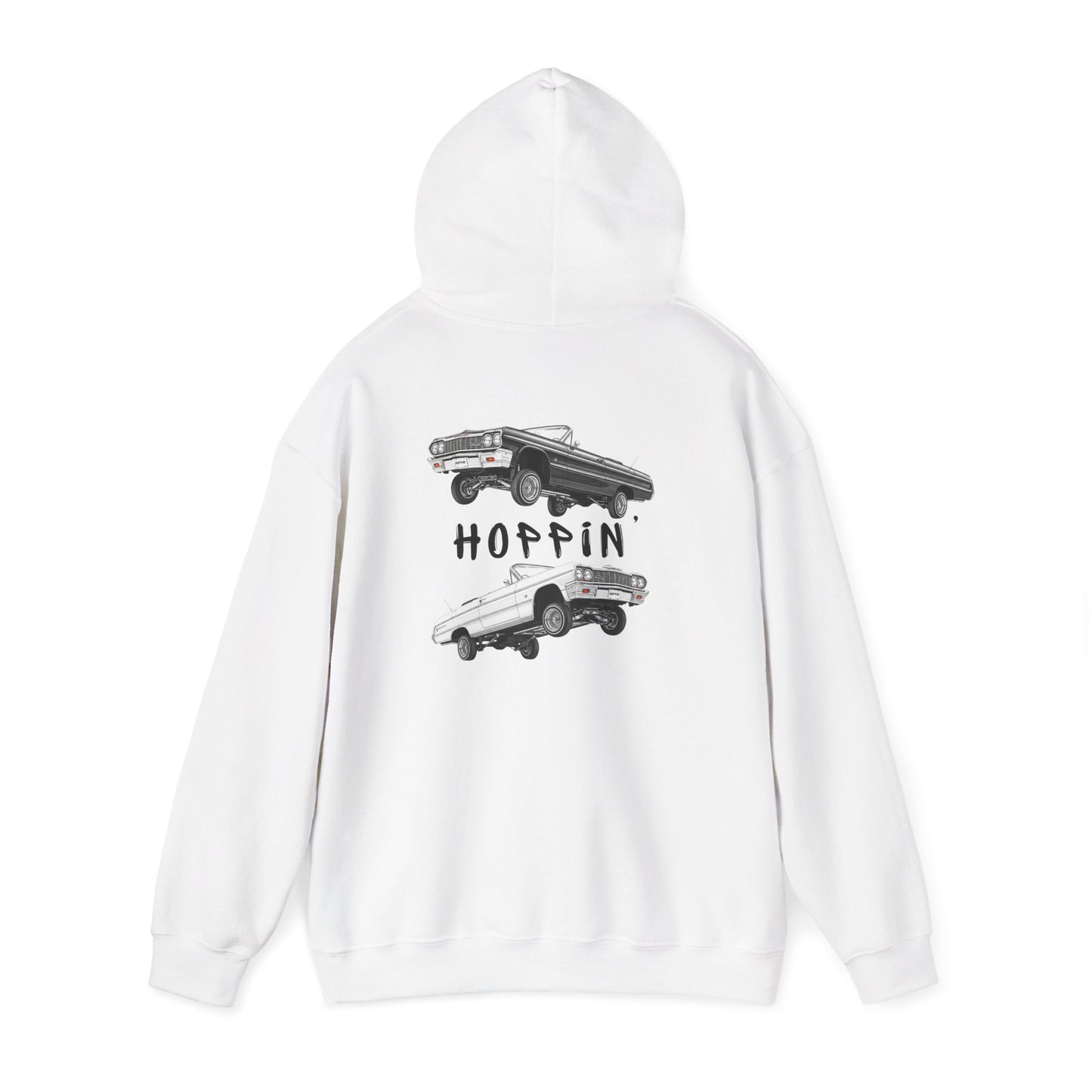 1964 Chevy Impala Hydraulics Lowrider Ink Drawing Hoodie - Old School Hip Hop Cholo Art Design - Chicano Car Club Graphic Hoodie