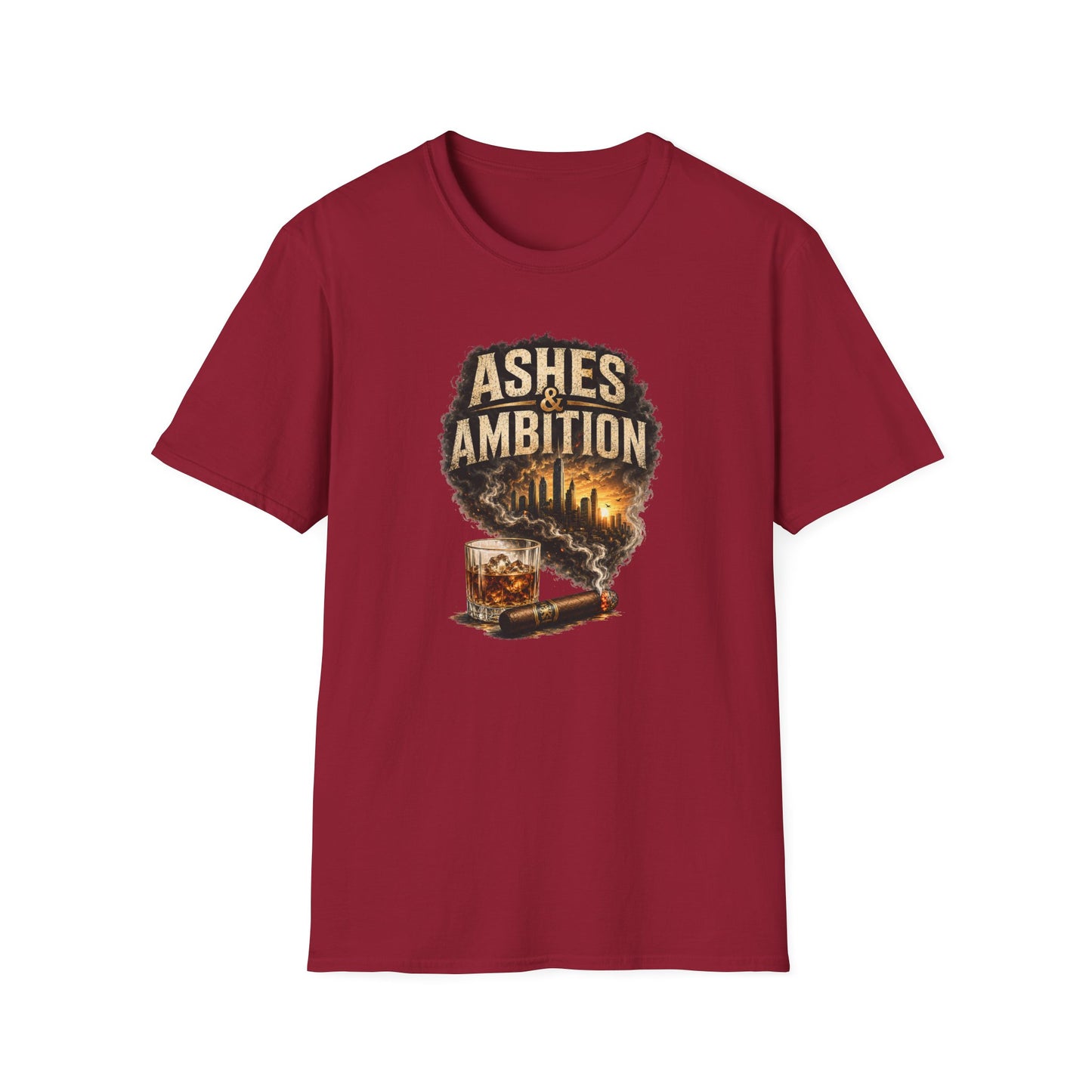 Ashes & Ambition Cigar T-Shirt – Whiskey, Success & Hustle Lifestyle Tee