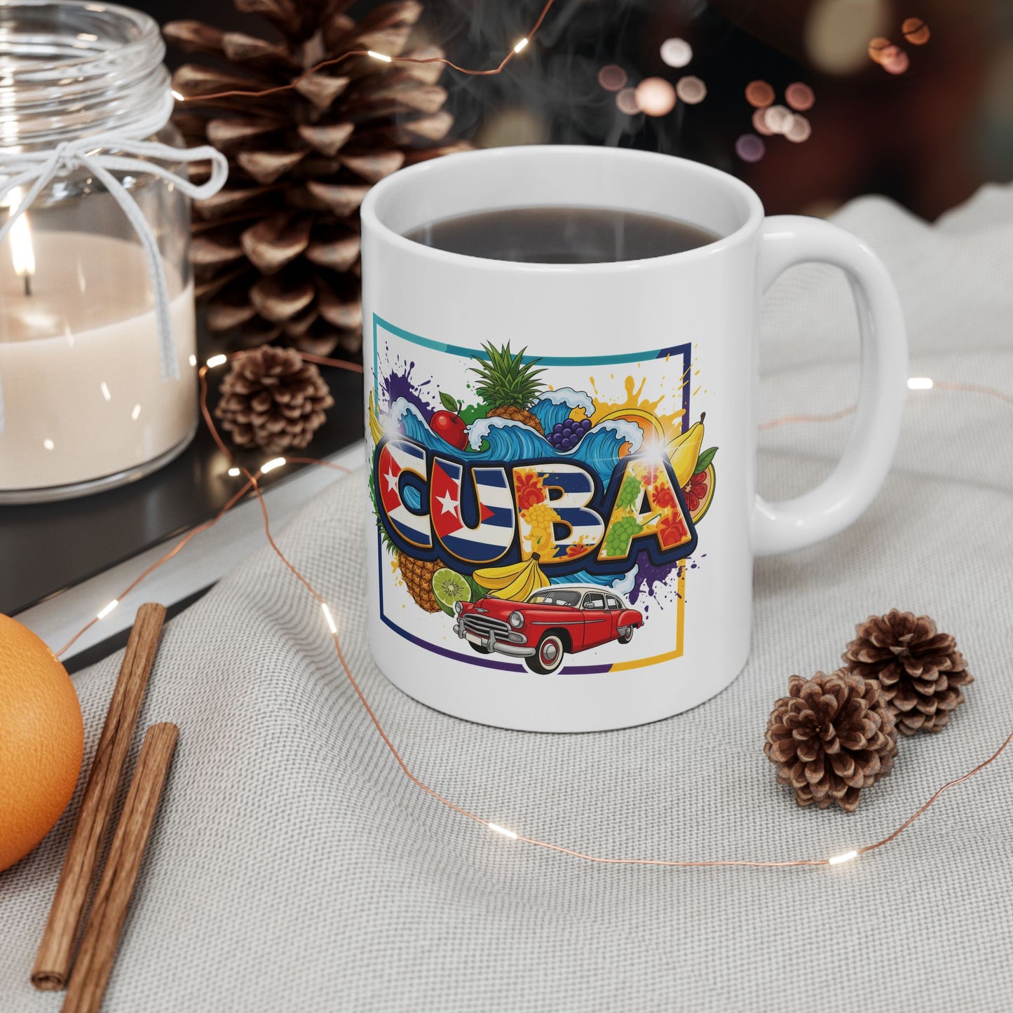 Colorful Cuban Flag Ceramic Mug, 11oz 15oz - Vibrant Cuba Souvenir Coffee Cup, Patriotic Tea Mug, Cuban American Gift, Kitchen Decor