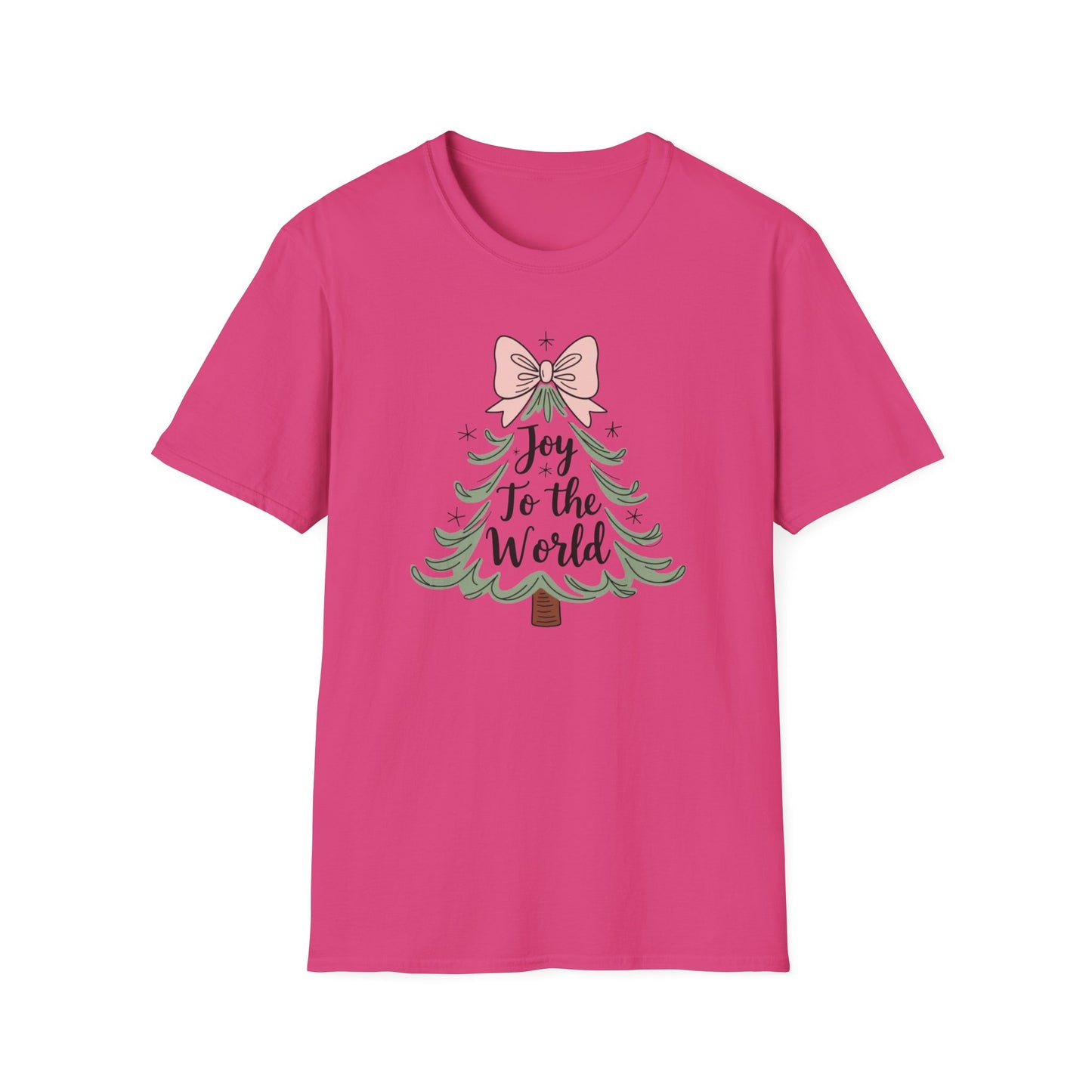 Joy to the World Christmas T-Shirt – Cute Pastel Bow Christmas Tree Tee, Festive Holiday Graphic Shirt for Women