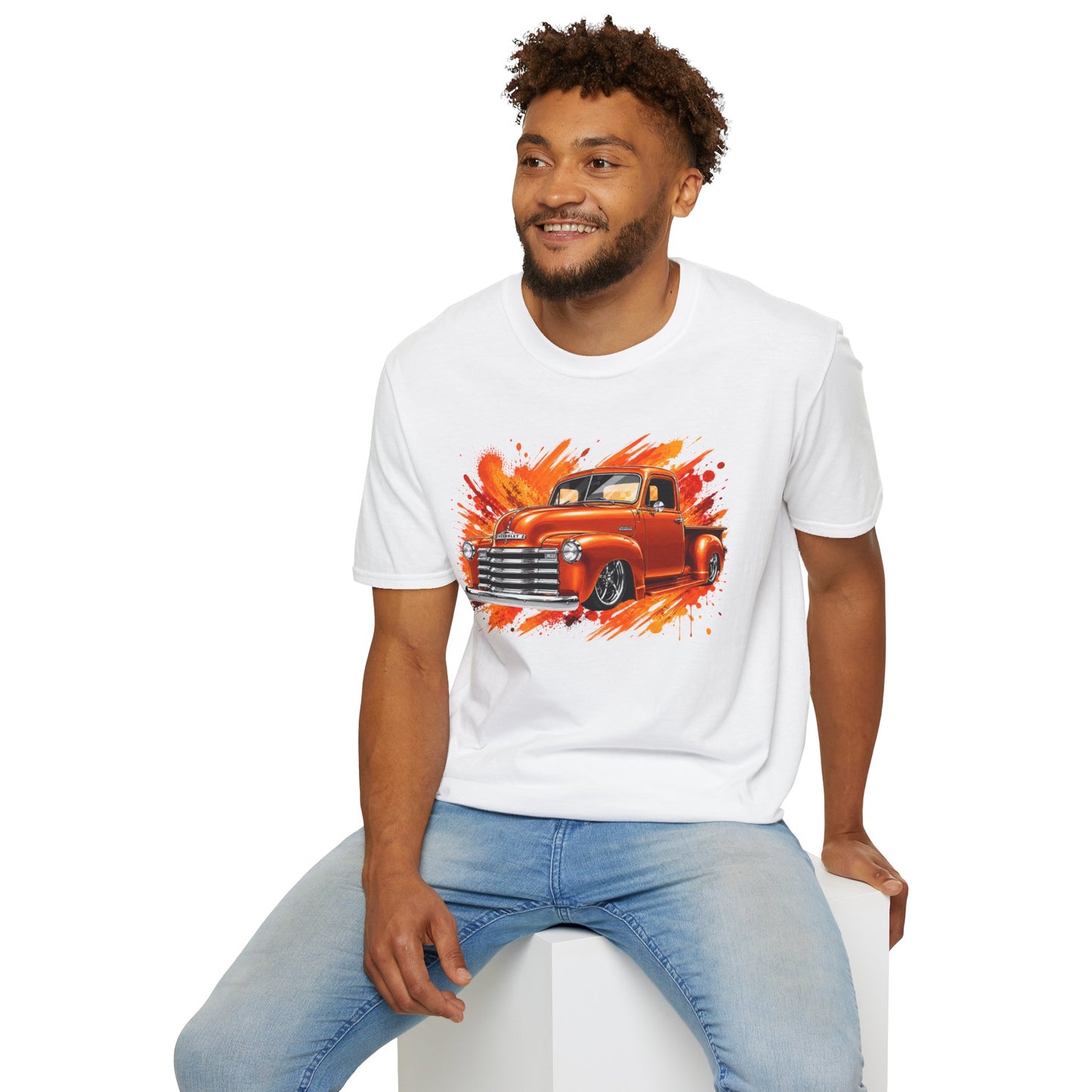 Orange Classic Truck T-Shirt, Vintage Pickup Graphic Tee, Custom Truck Shirt for Car Lovers