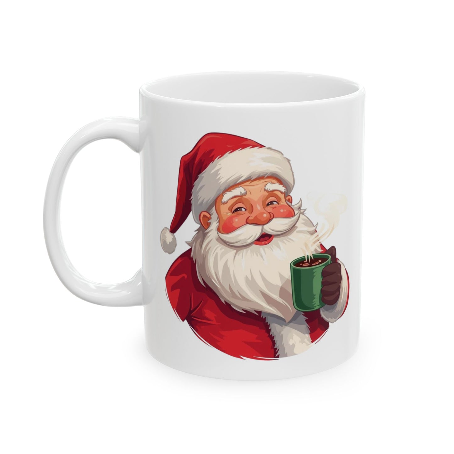 Santa enjoying Hot Chocolate Mug – Cute Holiday Coffee Cup, Festive Santa Ceramic Mug, Christmas Gift Idea (11oz/15oz)