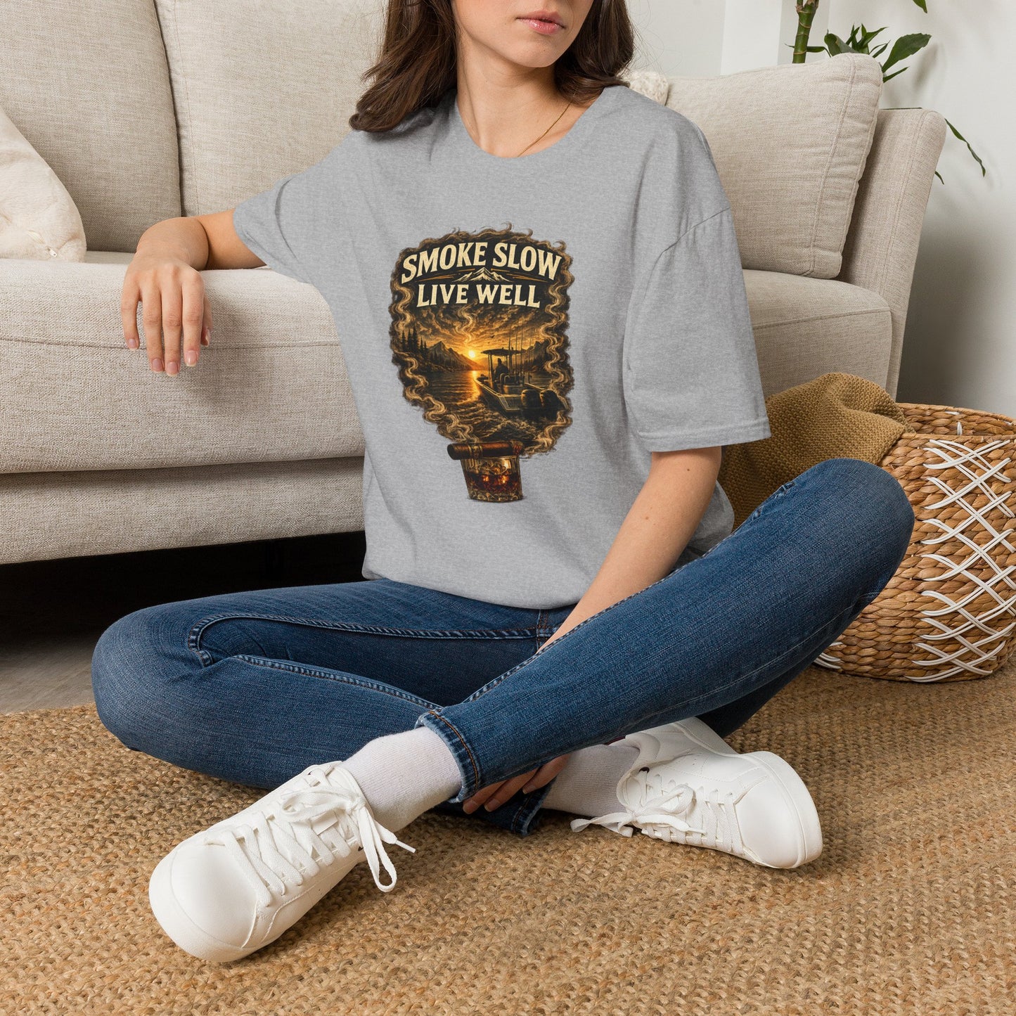 Smoke Slow Live Well Cigar T-Shirt – Whiskey & Outdoor Boating Lifestyle Cigar Tee