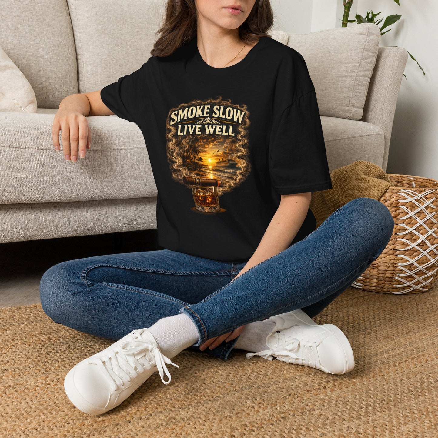 Smoke Slow Live Well Yacht T-Shirt – Cigar, Whiskey & Coastal Luxury Tee