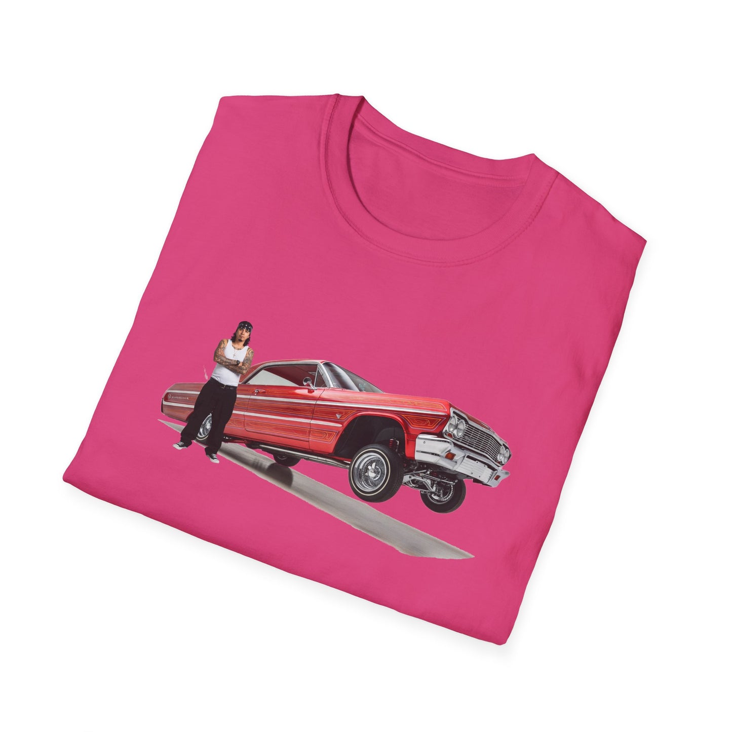 1964 Chevy Impala Hydraulics Lowrider Hoppin' graphic T-Shirt - Old School Hip Hop Cholo Art Tee Design - Chicano Car Club Graphic Tee